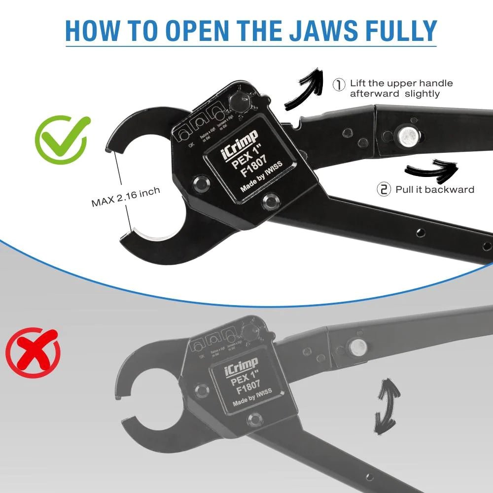Professional 1 Inch Angled Head PEX Pipe Crimping Tool - F1807 Standard Compliant for Copper PEX Crimp Rings | Perfect for Plumbing, HVAC, and Water Supply Installations