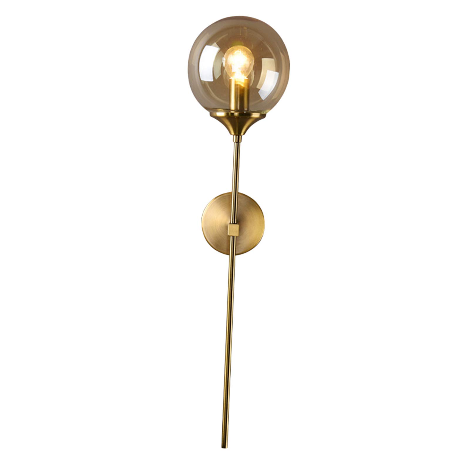 FAKEME Gold Wall Sconce Lighting - Modern Bathroom & Bedroom Light Fixture - Indoor Wall Lantern for Living Room, Hallway - Amber Glass Shade - Perfect for Home Decor, Hotel Lighting & Cozy Ambiance