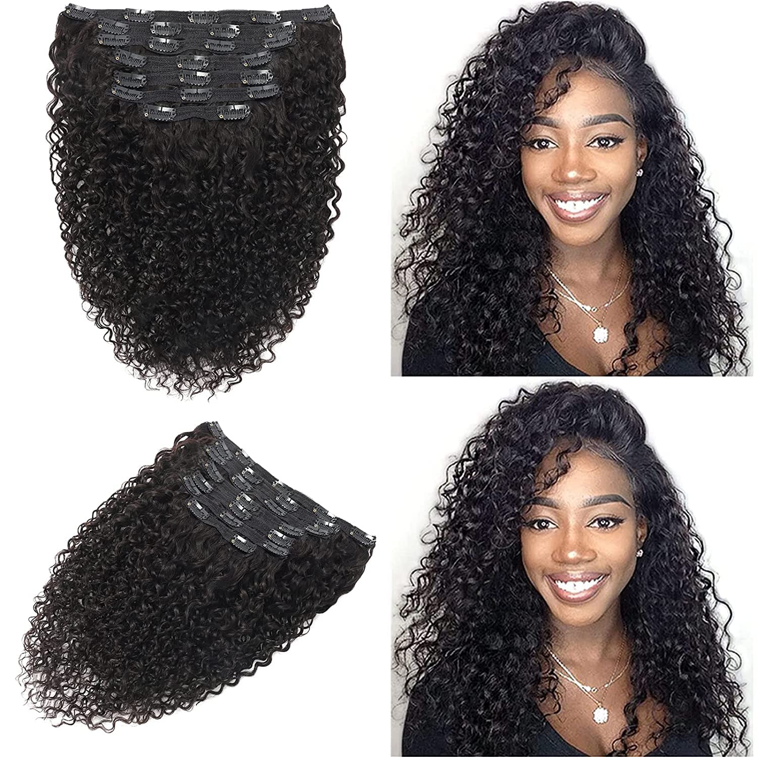 Jerry Curly Clip in Hair Extensions 14 Inch Real Human Hair 3B 3C Curly Hair Weft - 7Pcs Brazilian Virgin Hair with 24 Clips for Black Women | Easy to Blend, Natural Look | Perfect for Daily Wear, Parties & Special Occasions