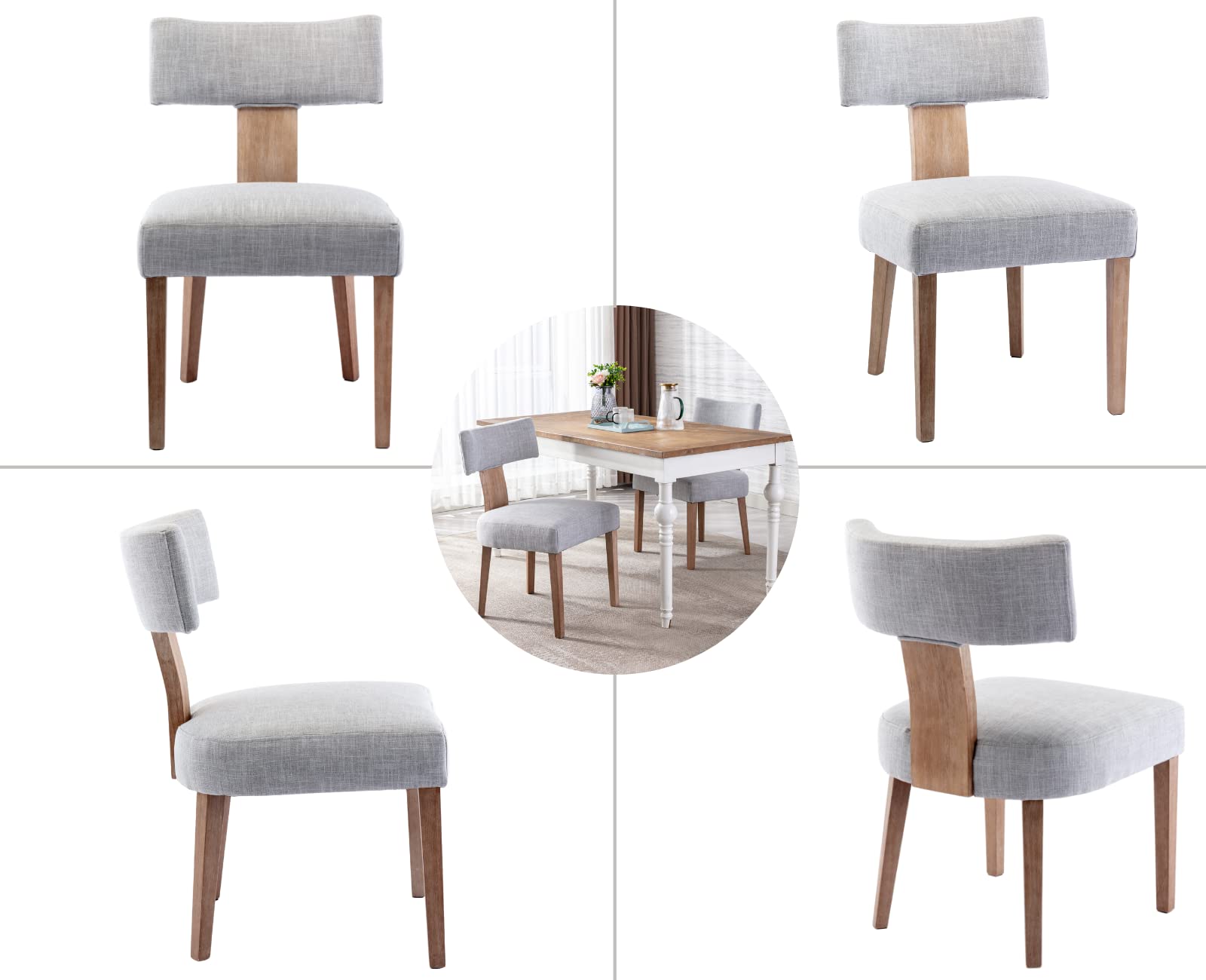 EALSON Mid Century Modern Dining Chairs Set of 2 - Linen Upholstered Kitchen Chairs with Wood Legs & Curved Back - Farmhouse Style Accent Chairs for Dining Room & Living Room - Grey | Perfect for Home Decor, Kitchen Breakfast Nook & Cozy Dining Spaces