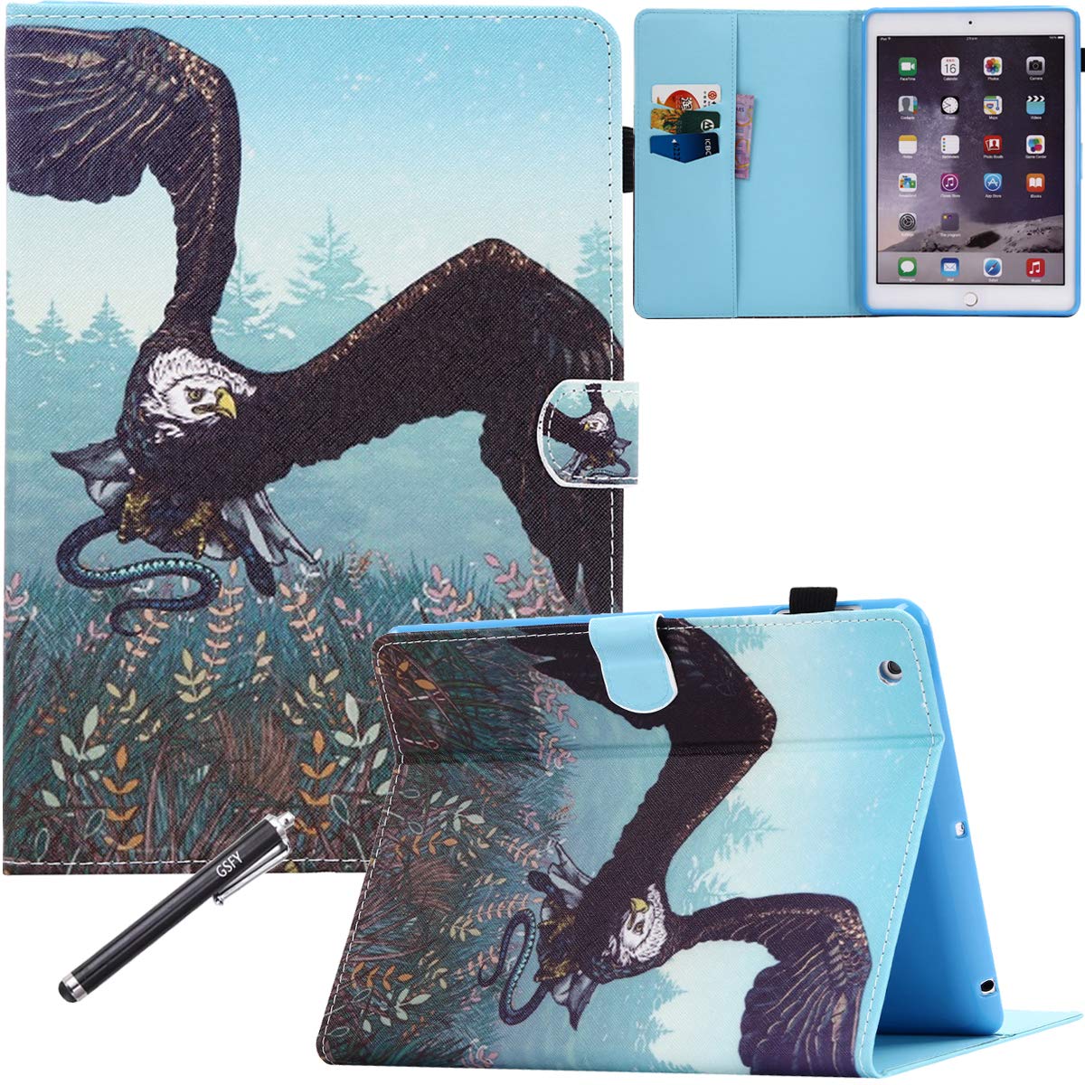 NewShine iPad Air Case - Lightweight PU Leather Multi-Angle Folio Stand with Stylus Holder for Apple iPad Air/iPad 5th Gen 9.7