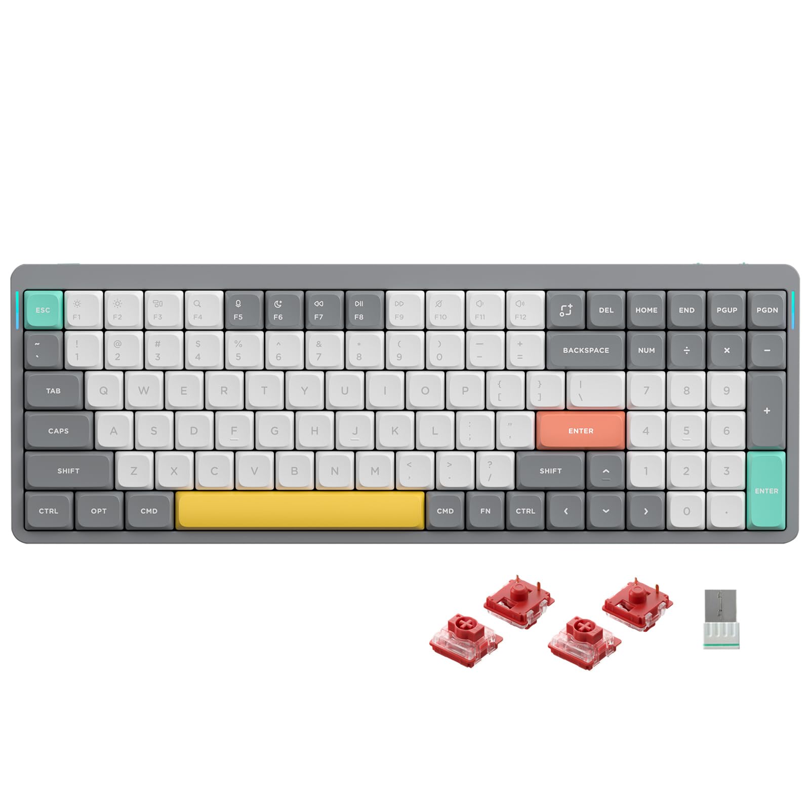 Nuphy Air96 V2 Wireless Mechanical Keyboard - 100 Keys Gaming Keyboard with Bluetooth 5.1, 2.4G & Wired Connection for PC, Laptop, Windows & Mac (Grey, Gateron Cowberry Switch) - Perfect for Office Work, Gaming & Typing Enthusiasts