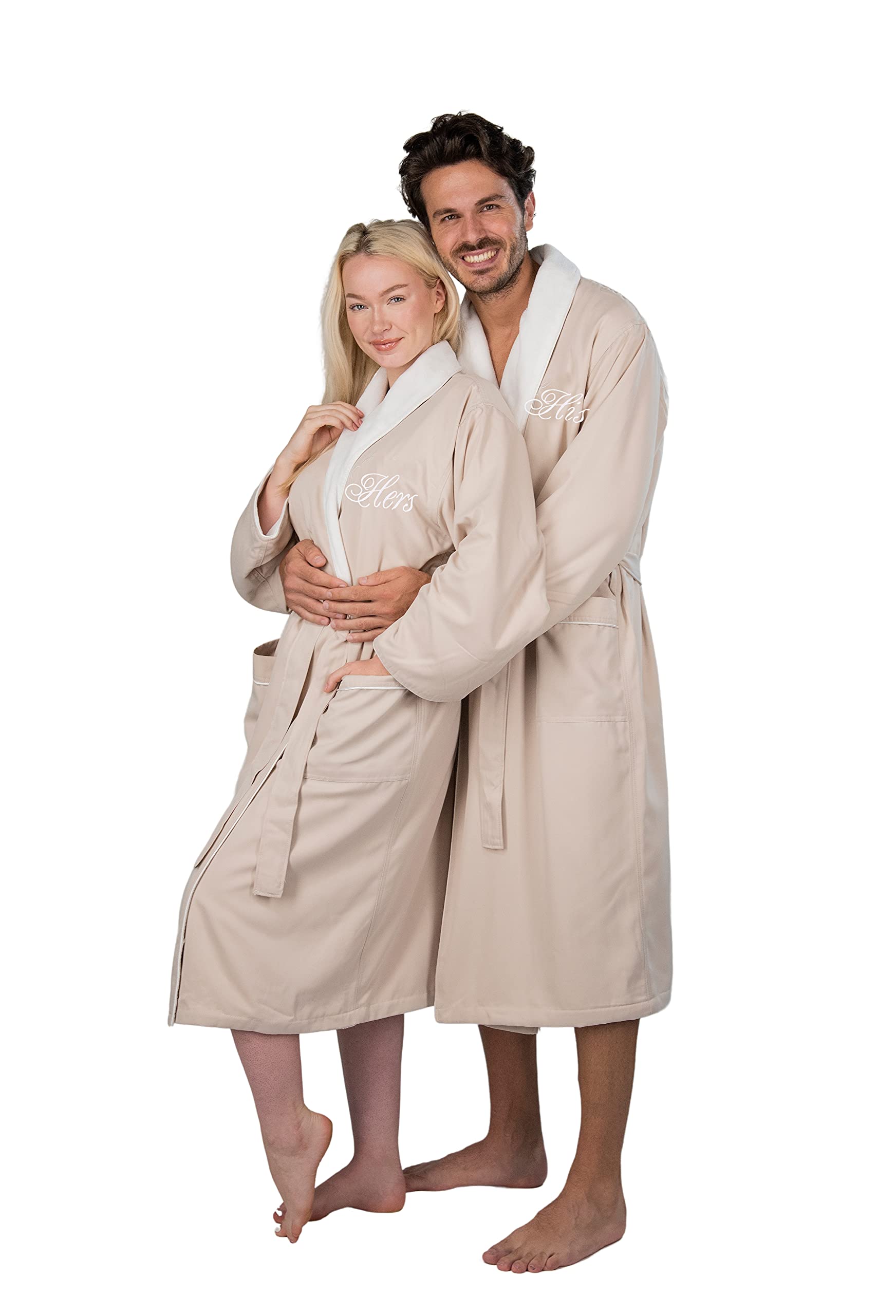 Premium His and Hers Matching Gabardine Robes Set - Soft Lined Luxury Bathrobes with Gift Box - Perfect for Anniversary, Wedding, Valentine's Day & Spa Gifts
