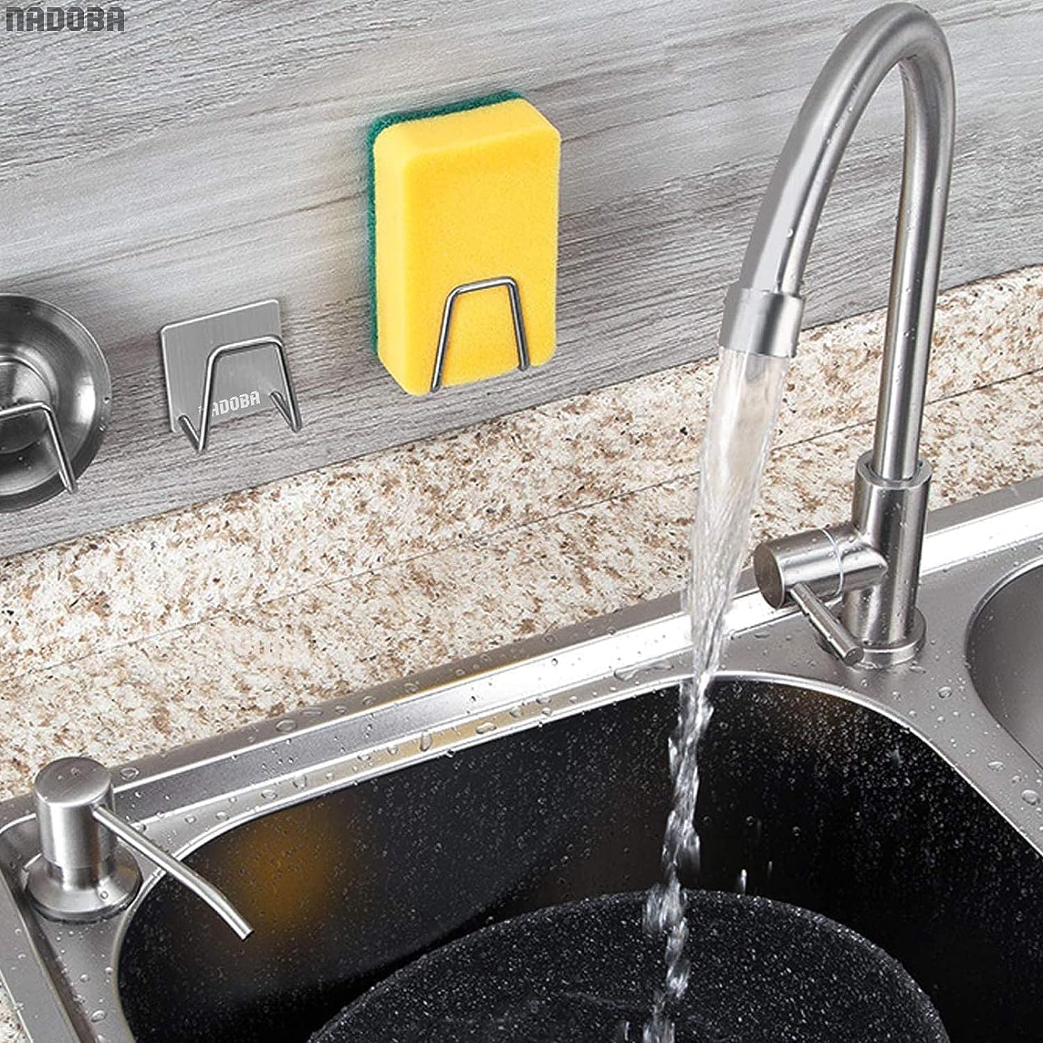 Premium Rustproof & Waterproof Kitchen Sink Caddy - 2 Pack Adhesive Sponge Holder for Dish Scrubber | Organize Sink Accessories | Perfect for Kitchen, Bathroom & RV Use