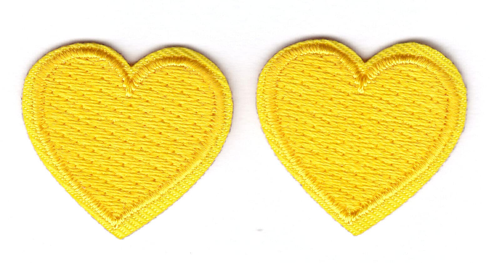 Set of 2 Yellow Heart Iron-On Patches (1 Inch) - Mini Love Embroidered Appliques for DIY Crafts, Jackets, Jeans & Backpacks