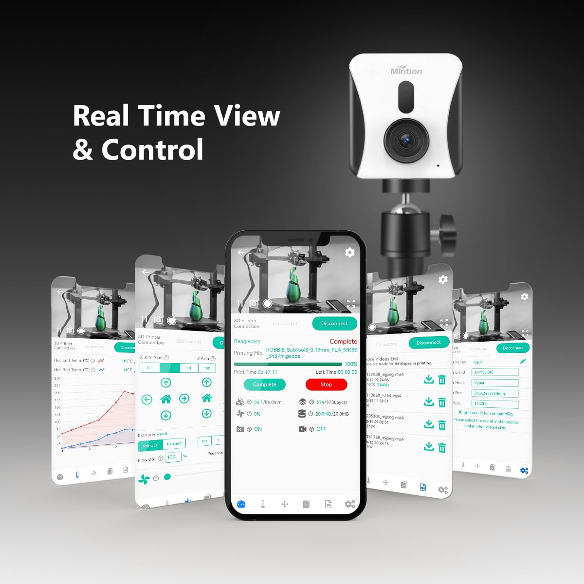 Beagle V2 1080P Dual Band WiFi Camera for 3D Printer - 2.4GHz/5GHz Time-Lapse Monitoring with Tripod | Plug & Play Remote Control via PC/APP | Manual Focus for Precision Printing | Perfect for 3D Printing Enthusiasts & Makerspaces