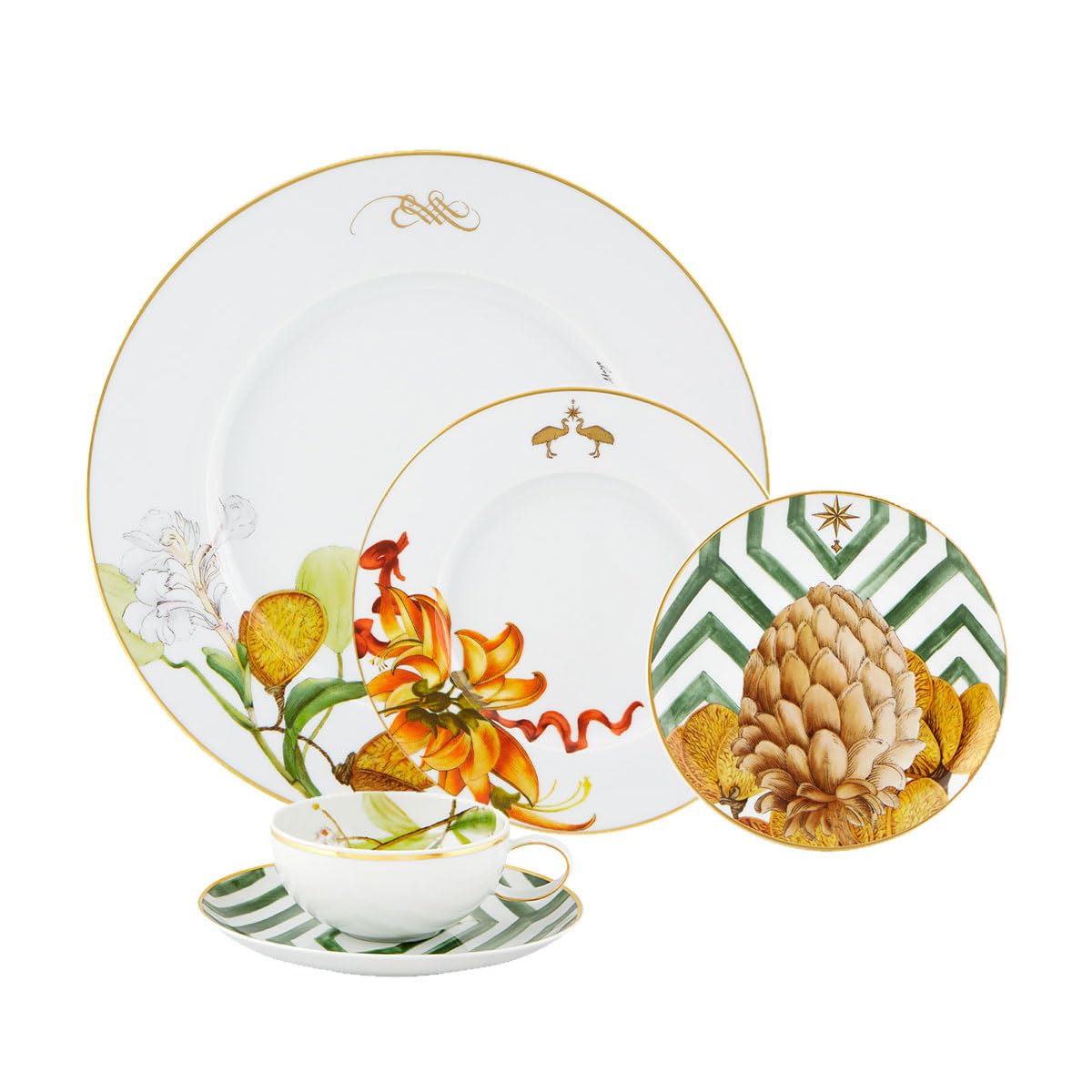 Vista Alegre Amazonia 5-Piece Dinner Plate Set - Elegant Porcelain Tableware for Fine Dining, Wedding Registry & Holiday Entertaining