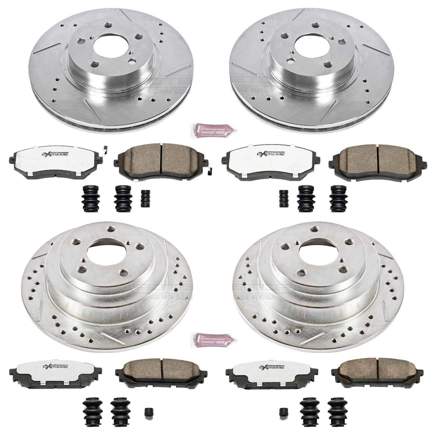 Power Stop K1127-26 Z26 Carbon Fiber Brake Pads & Drilled Slotted Rotors Kit - Compatible with Saab 9-2X (2005-2006) & Subaru Impreza (2003-2007) | High-Performance Braking for Street & Track Use