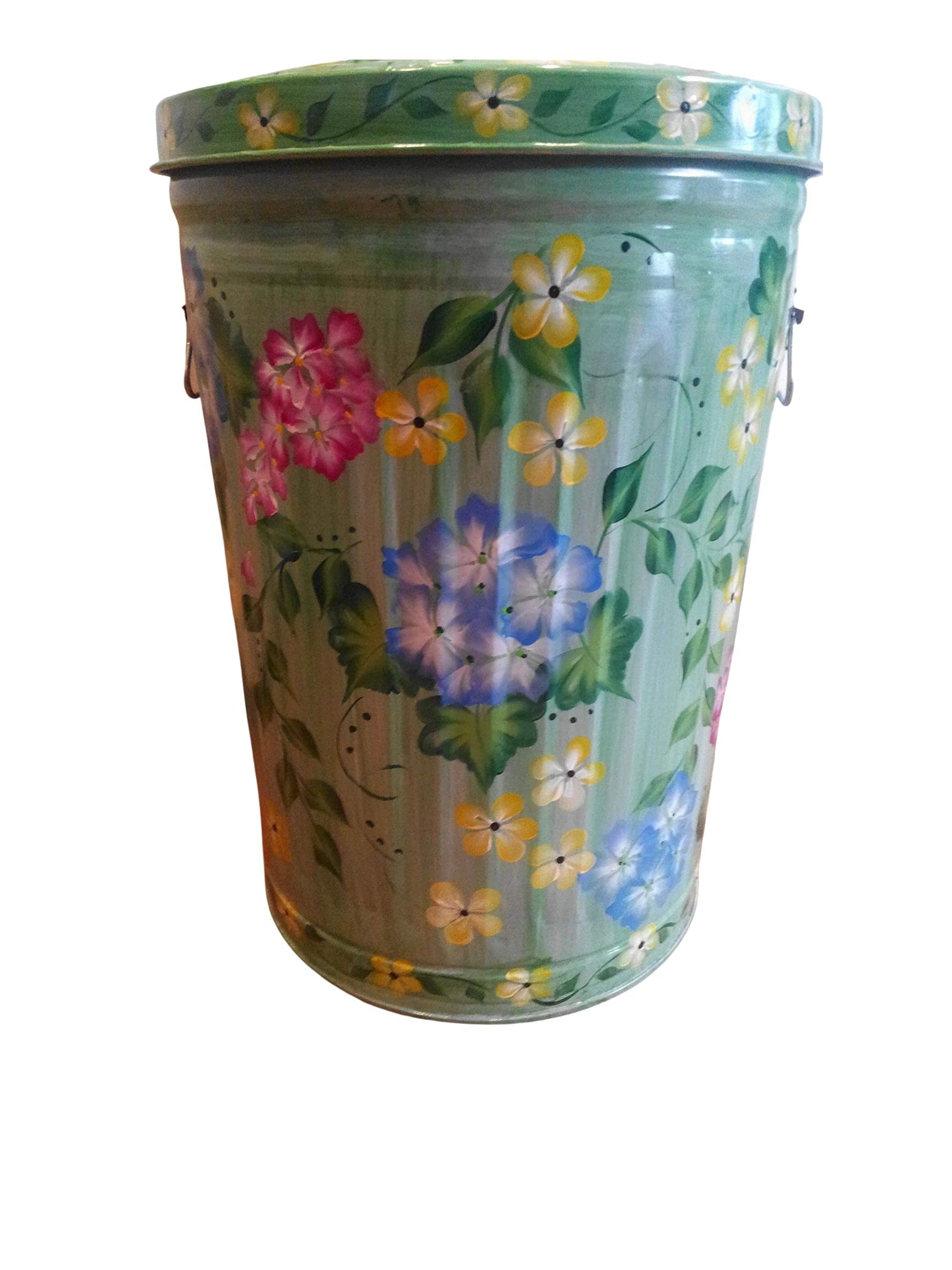 20 Gallon Hand Painted Galvanized Metal Trash Can - Decorative Waste Bin for Kitchen, Office & Outdoor Use - Rustproof & Durable Garbage Can for Home Decor