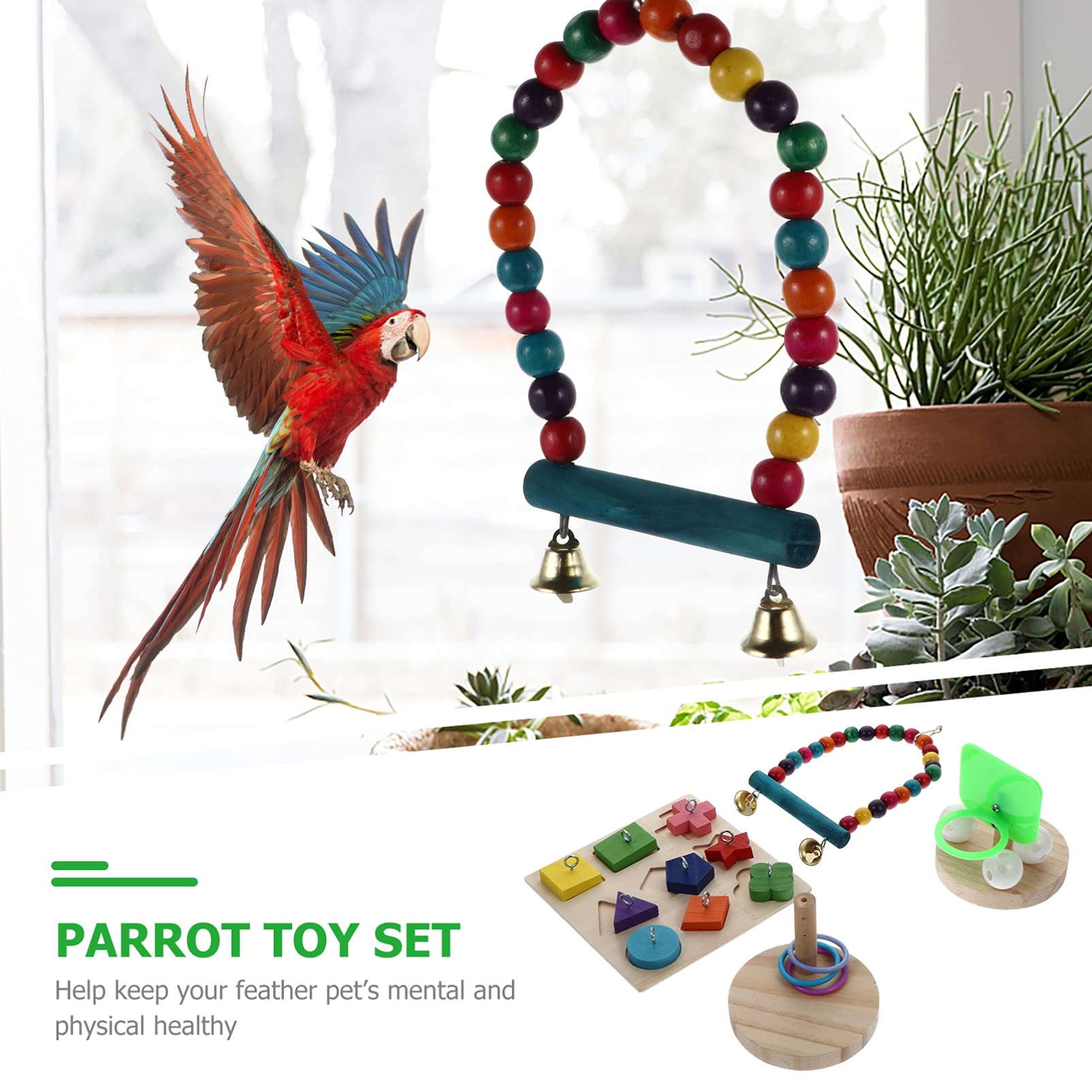 Balacoo 4-Piece Parrot Chewing Toy Set - Interactive Bird Training & Trick Toys for Parrots - Fun Pet Bird Swing & Intelligence Toys for Playtime & Mental Stimulation