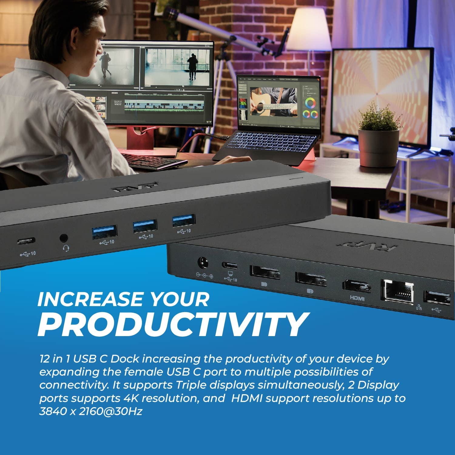 Dual Monitor USB C Hub with 4K DisplayPort, USB 2.0, Ethernet & 100W PD Charging - Thunderbolt 4/3 & USB4 Compatible - Ideal for MacBook Pro, Dell XPS & Home Office Setup (RVP-022818)