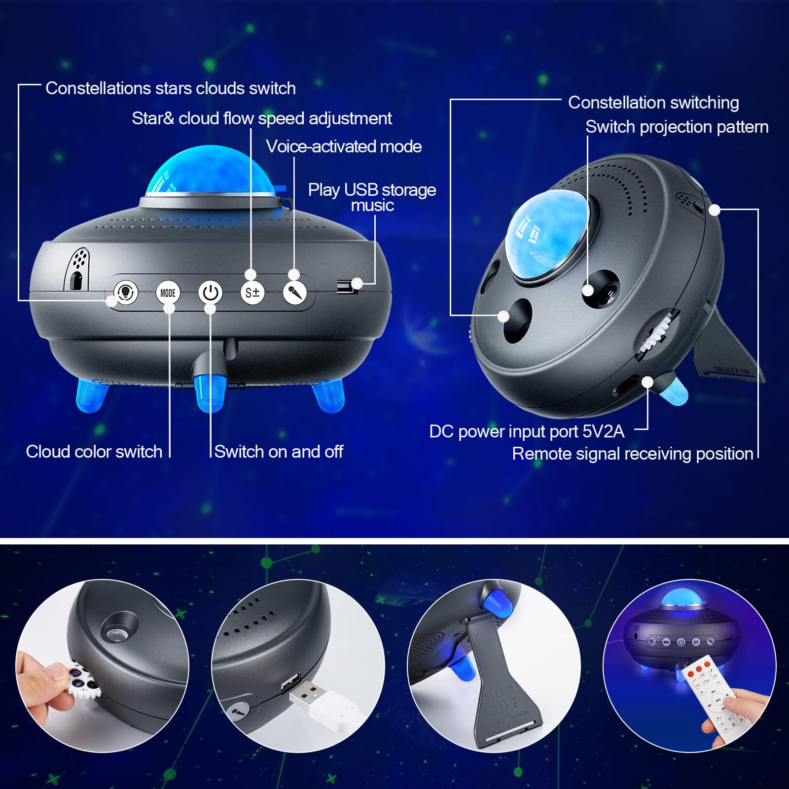 Stars Constellations Planetarium Night Light - 15 Realistic Planets with Bluetooth Speaker | Solar System Space Projector for Kids & Adults | Perfect for Bedroom Decor, Astronomy Learning & Relaxation