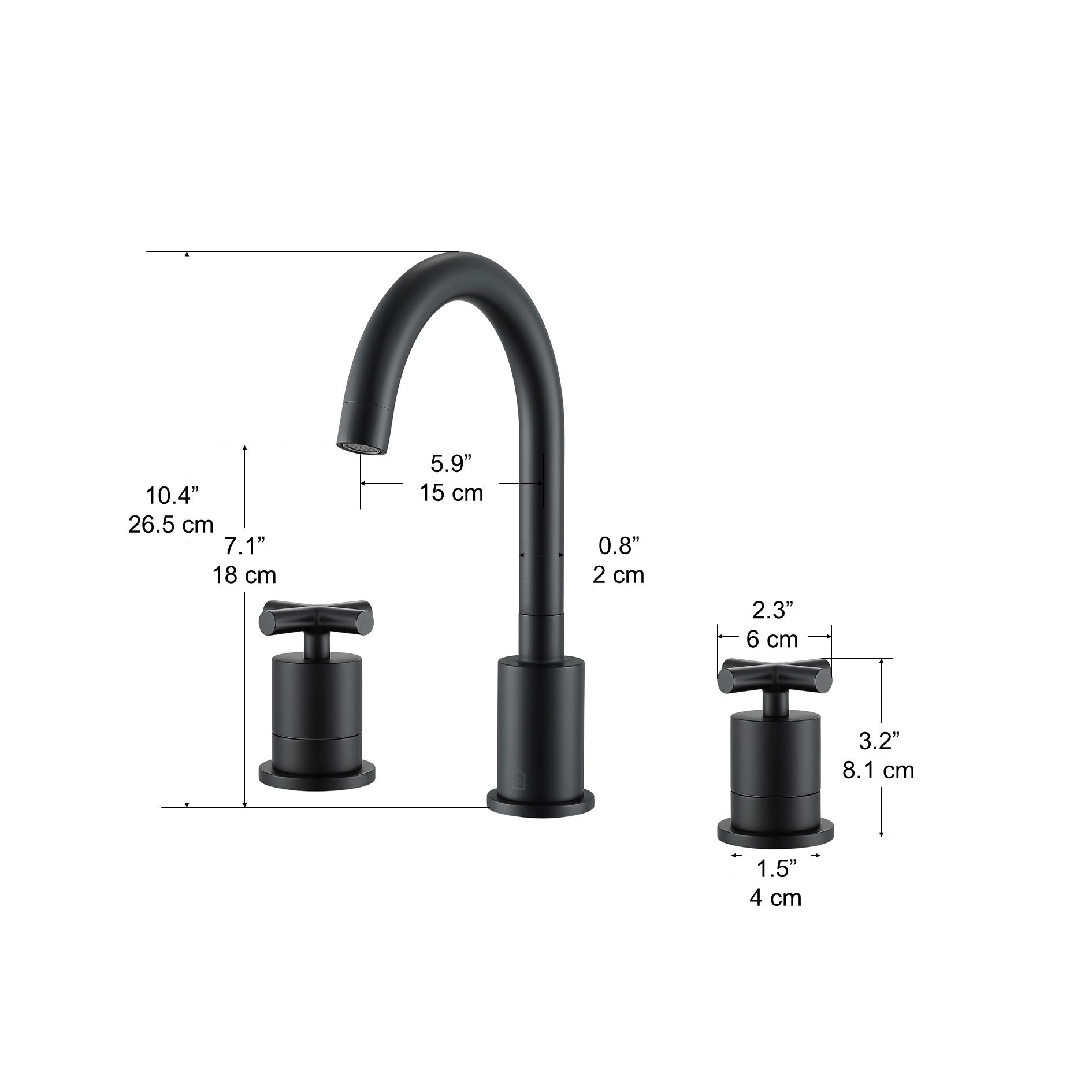 Ancona Ava Series Matte Black Widespread Bathroom Faucet with Cross Handle - Perfect for Modern Vanities and Powder Rooms