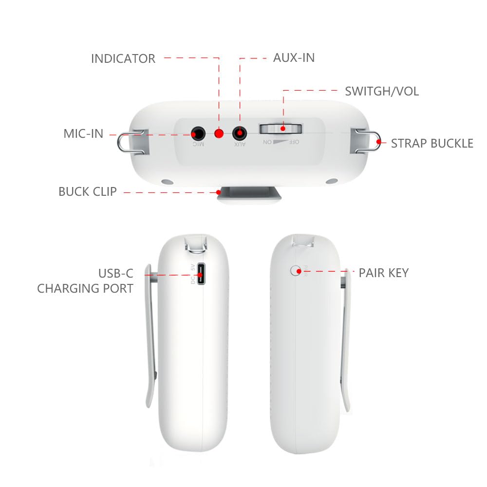 NORWII Portable Voice Amplifier with Wired Microphone - 4000mAh Rechargeable Personal Speaker for Teachers, Tour Guides, Coaches & Public Speaking - Lightweight Hands-Free Design with Waistband (White) - Perfect for Classrooms, Outdoor Events, Presentations & Meetings
