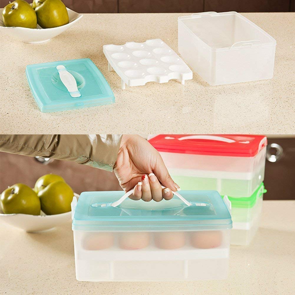 Anukmpa 24 Grids Plastic Egg Storage Container - Transparent Refrigerator Egg Tray Box with Lid - BPA-Free Egg Holder for Kitchen Organization (White/Blue/Green) - Perfect for Farm Fresh Eggs, Grocery Storage & Refrigerator Organization