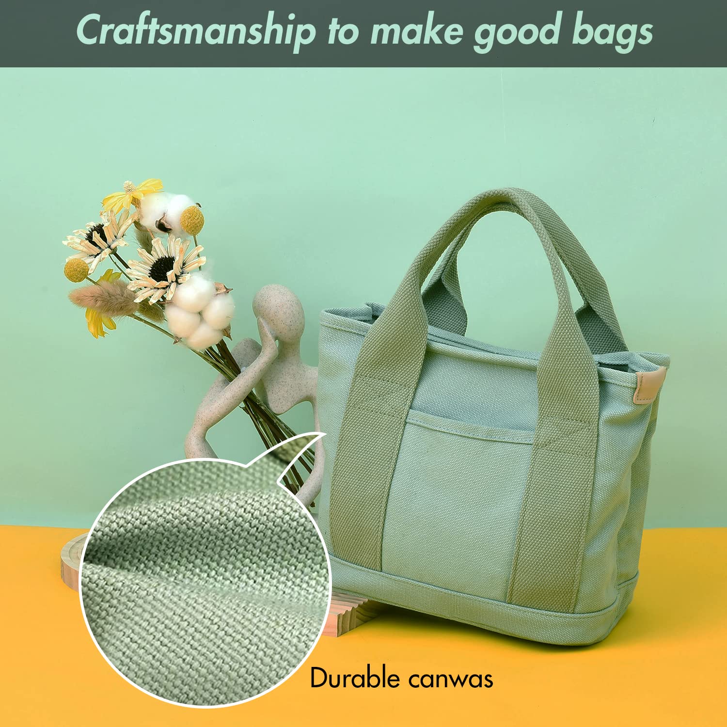 Women's Canvas Tote Bag with Zipper - Crossbody Purse for Work & Travel
