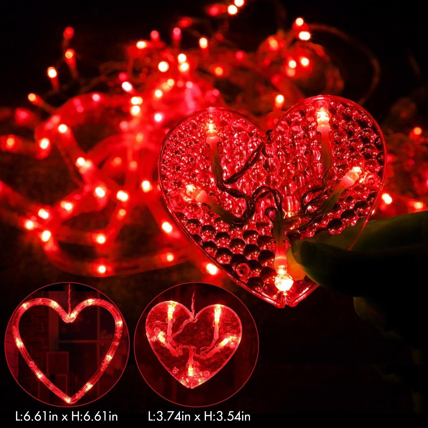 138 LED Heart String Lights with 12 Hearts - 8 Lighting Modes, Waterproof Plug-in Valentine's Day Lights for Indoor/Outdoor Decor | Perfect for Weddings, Parties, Romantic Home & Garden Decoration