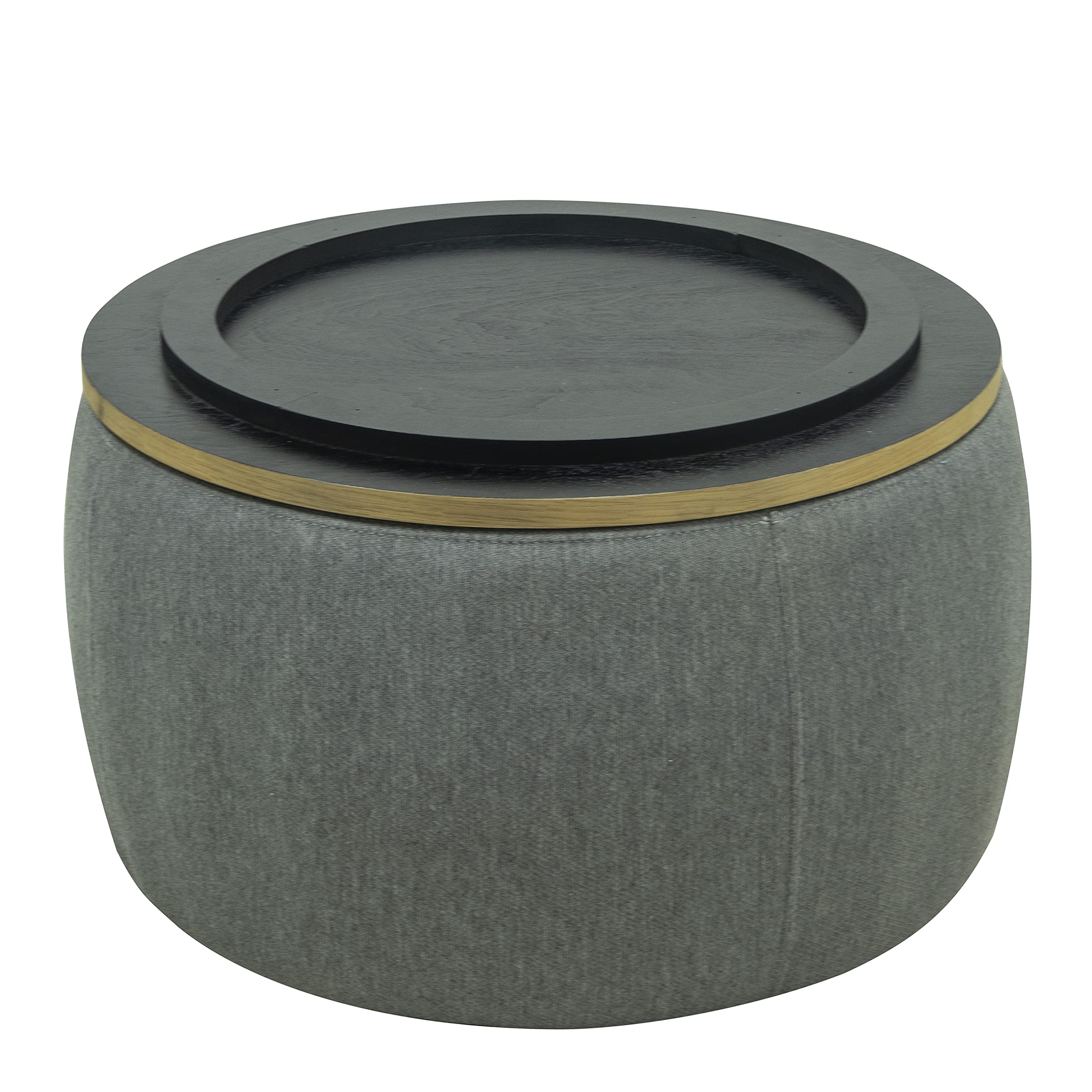 JT Round Storage Ottoman with Coffee Table Function - 2 in 1 Multifunctional End Table & Ottoman, Dark Grey - Perfect for Living Room, Bedroom & Small Space Organization