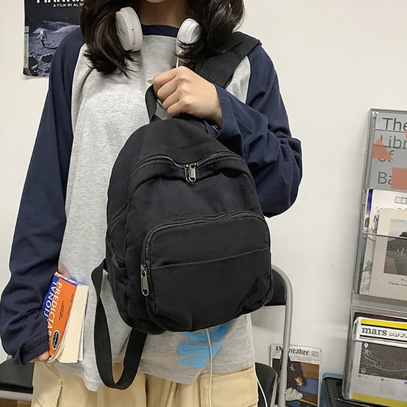 Stylish Mini Canvas Backpack for Women & Men - Small Aesthetic Daypack for Work, Travel & Casual Use - Cute Purse Alternative (Black, One Size) | Perfect for Commuting, Shopping & Daily Essentials