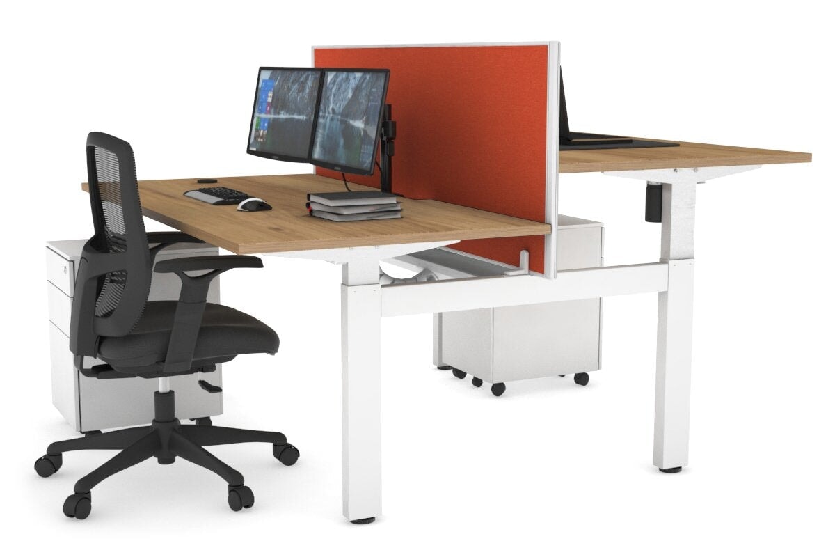 Adjustable Height 2-Person H Bench Workstation - White Frame (1400L x 800W) with Cable Management | Ergonomic Office Desk for Home & Workspace