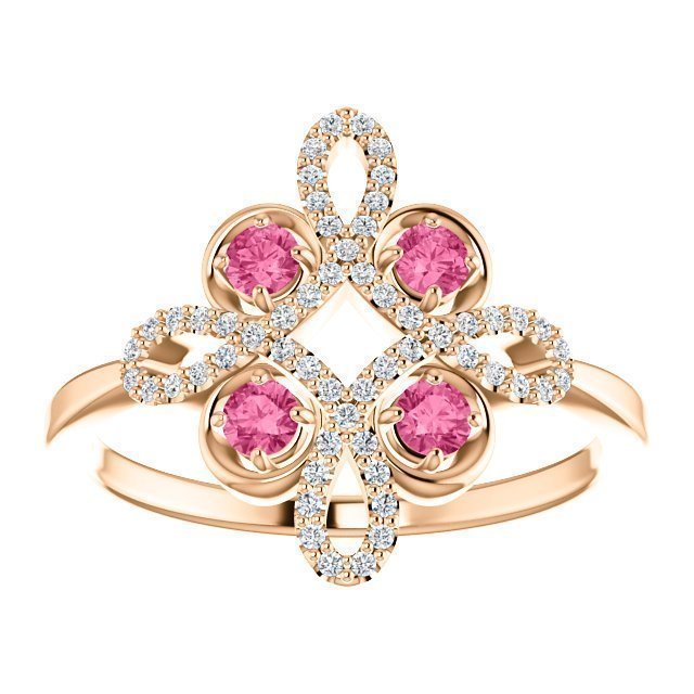 14K Gold Pink Tourmaline & Diamond Clover Ring - 0.32 CTW Pink Tourmaline & 1/6 CTW Diamond - Elegant Jewelry for Women, Perfect for Birthdays, Anniversaries & Special Occasions
