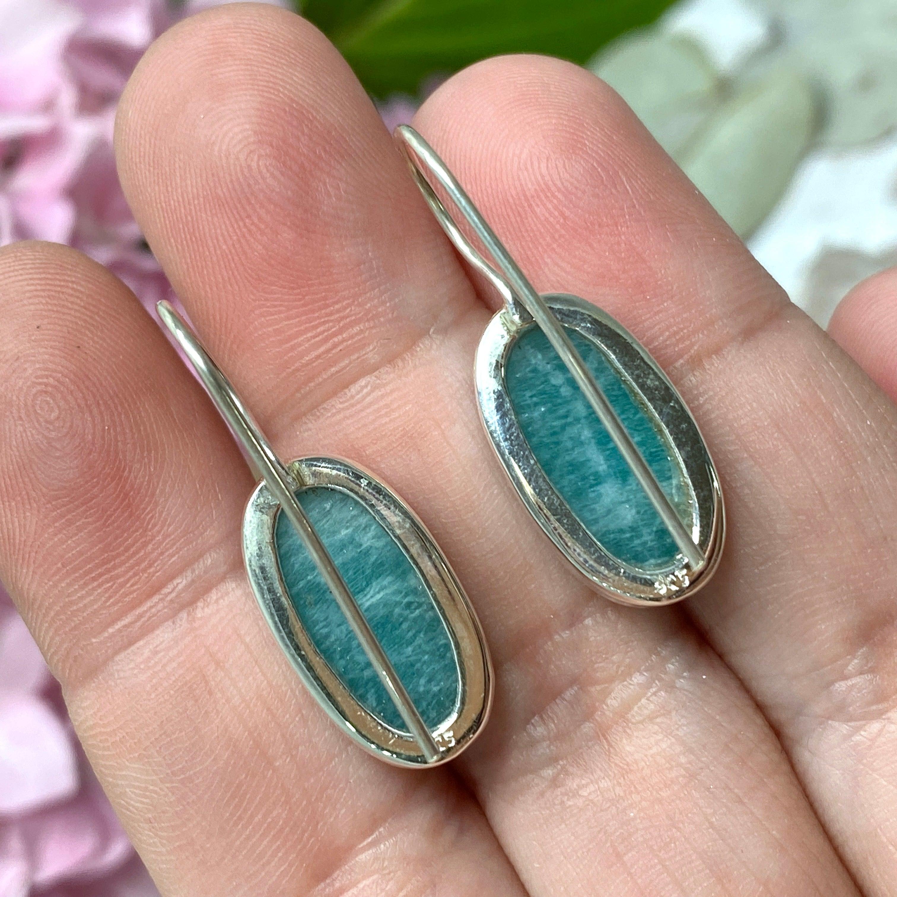 Amazonite Oval Earrings with Fixed Hook - Elegant Gemstone Jewelry for Women | Perfect for Parties, Weddings & Everyday Wear KEGJ1238