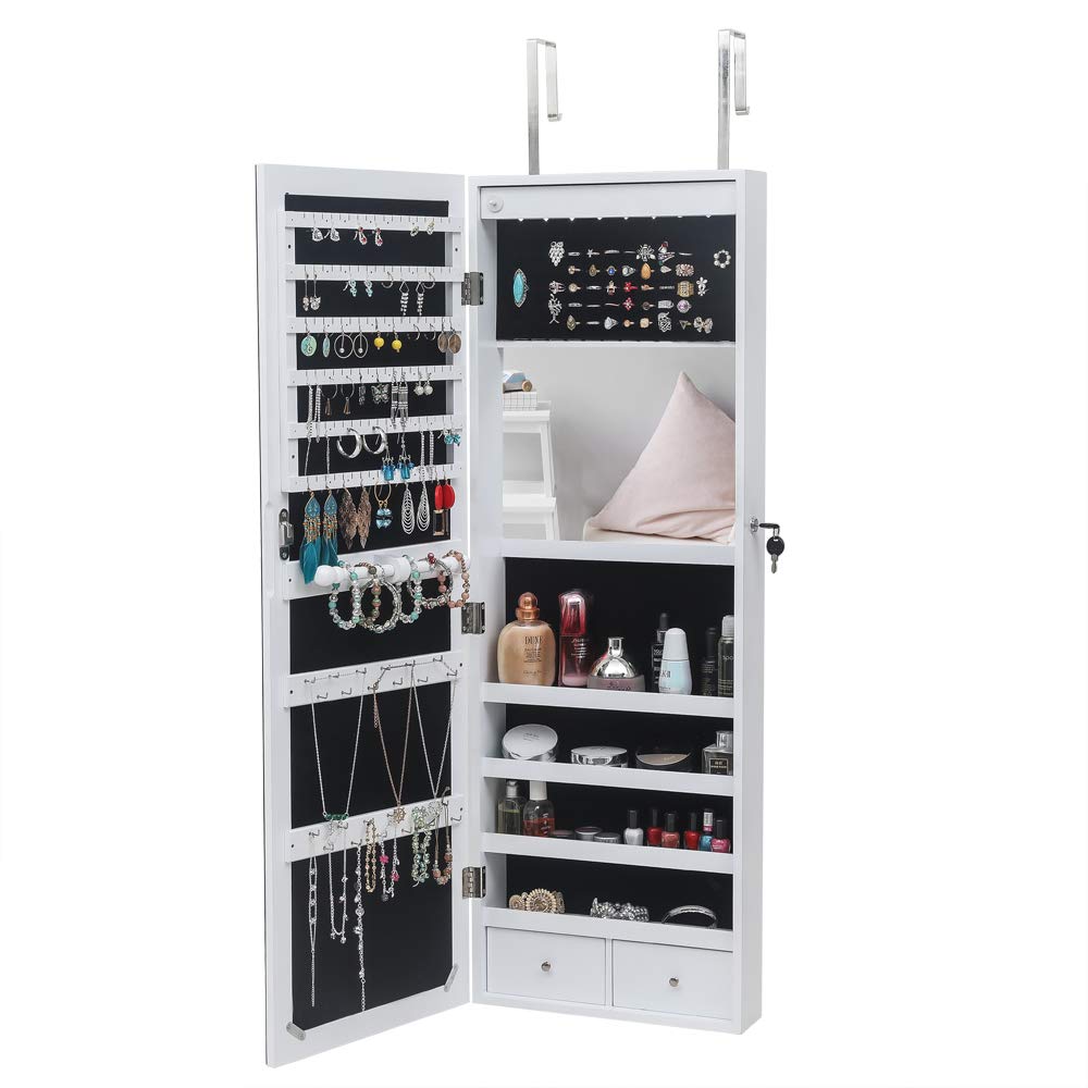 LED Jewelry Cabinet with Mirror - Lockable Wall Mounted Jewelry Armoire Organizer for Necklaces, Rings & Accessories | Perfect for Bedroom, Closet & Dressing Room Organization