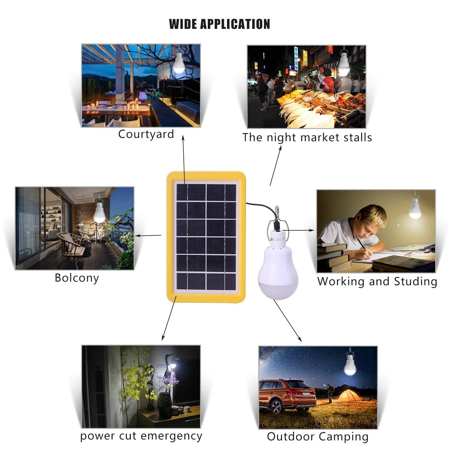 Solar Powered LED Lamp - Portable Rechargeable Outdoor Light with Light Sensor, 3GS-1200 Model - Perfect for Camping, Emergency, Garden & Backyard Lighting
