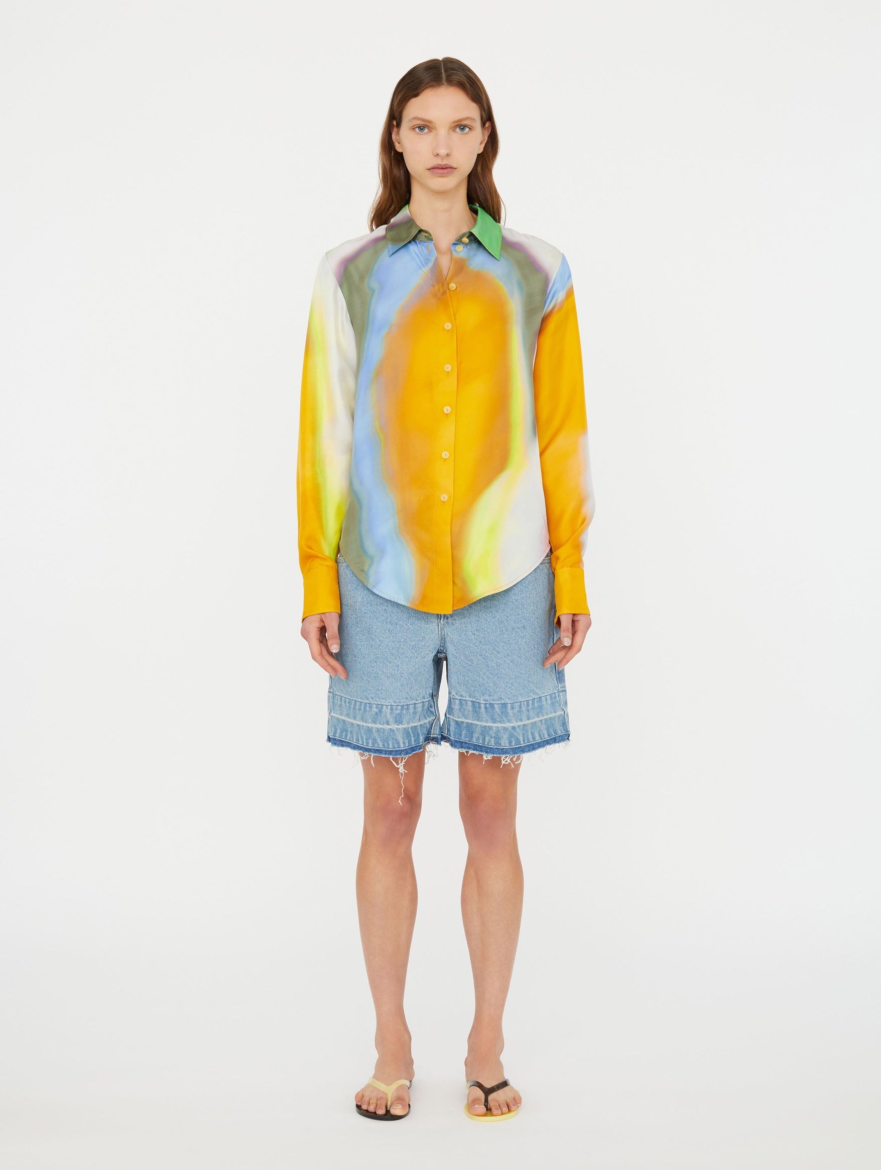 Aura Silk Slim Shirt in Tangelo - Lightweight Womens Blouse for Office Wear & Summer Outfits