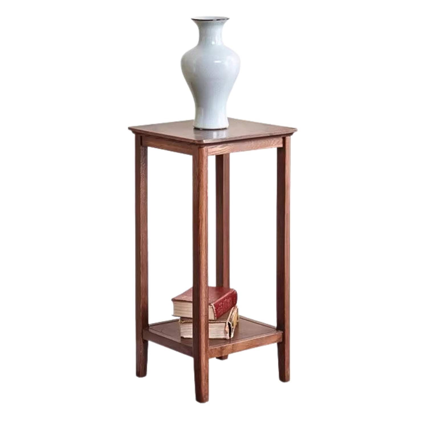 Solid Oak Wood Walnut Finish Flower Stand - Rustic Home Decor for Living Room, Balcony & Garden Plant Display