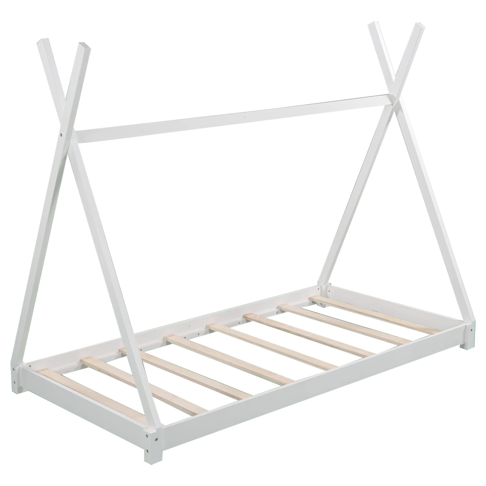 Merax Twin Size Wooden House Platform Bed with Slats & Triangle Structure - No Box Spring Needed - Sturdy Kids Bed for Boys, Girls & Teens - Perfect for Small Bedrooms, Playrooms & Sleepovers (White)