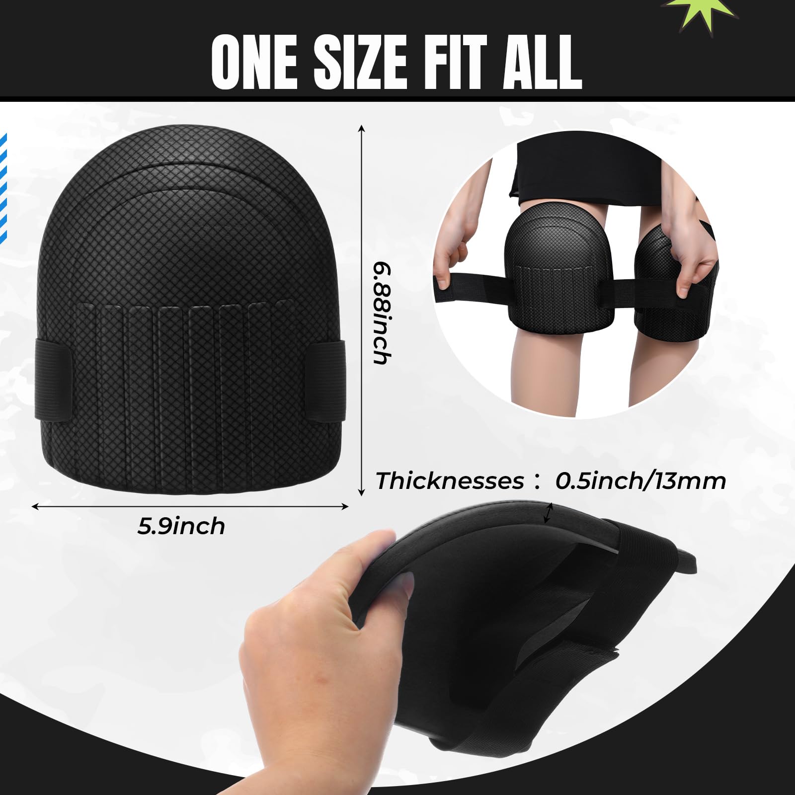 Lightweight Waterproof Gardening Knee Pads for Women & Men - Adjustable Hook & Loop Straps, Comfortable Foam Cushion for Gardening, Housework, Floor Cleaning & DIY Projects (Black)