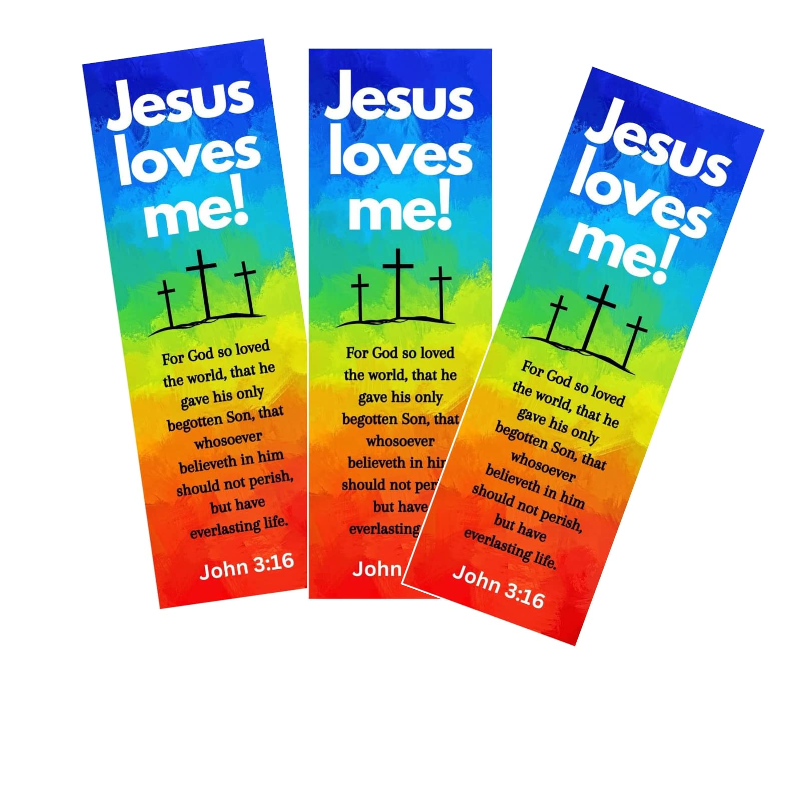 Jesus Loves Me Bookmarks - John 3:16 Bible Verse Religious Bookmark Set | Premium USA-Made Mega Pack (100 Count) | Rainbow Cross Design for Kids, VBS, Sunday School & Bible Study Gifts