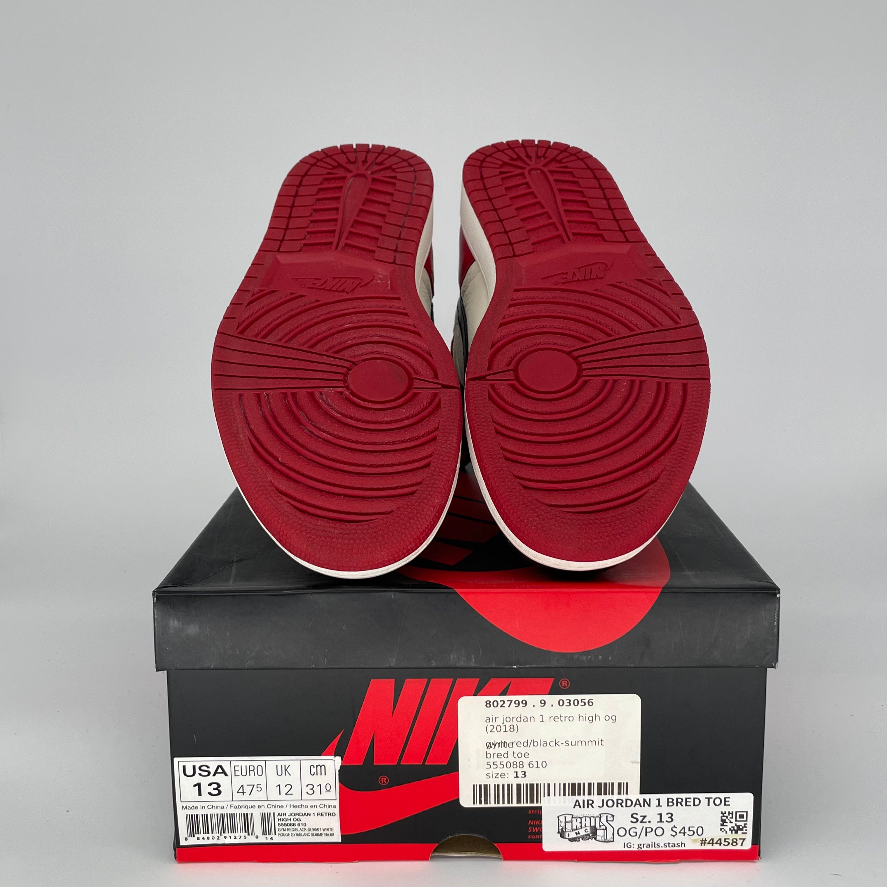 AIR JORDAN 1 BRED TOE Men's Basketball Shoes Size 13 - Black/Red/White (555088-610) | Retro High OG Sneakers for Streetwear, Basketball & Casual Outfits