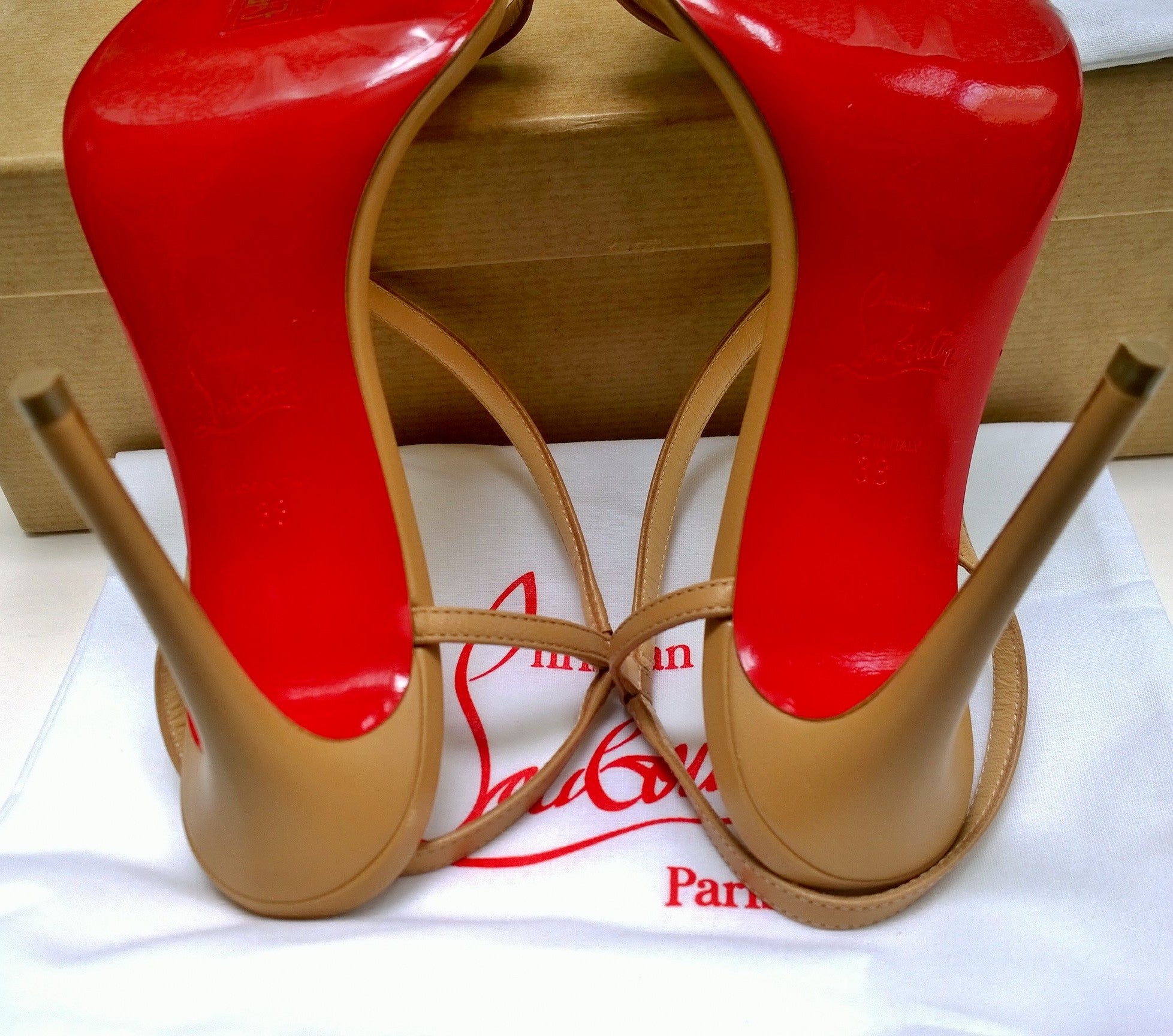 Christian Louboutin Rosalie 100mm Slingback Heels in Warm Beige Nude Leather - Elegant Women's Dress Sandals for Weddings, Parties & Evening Events