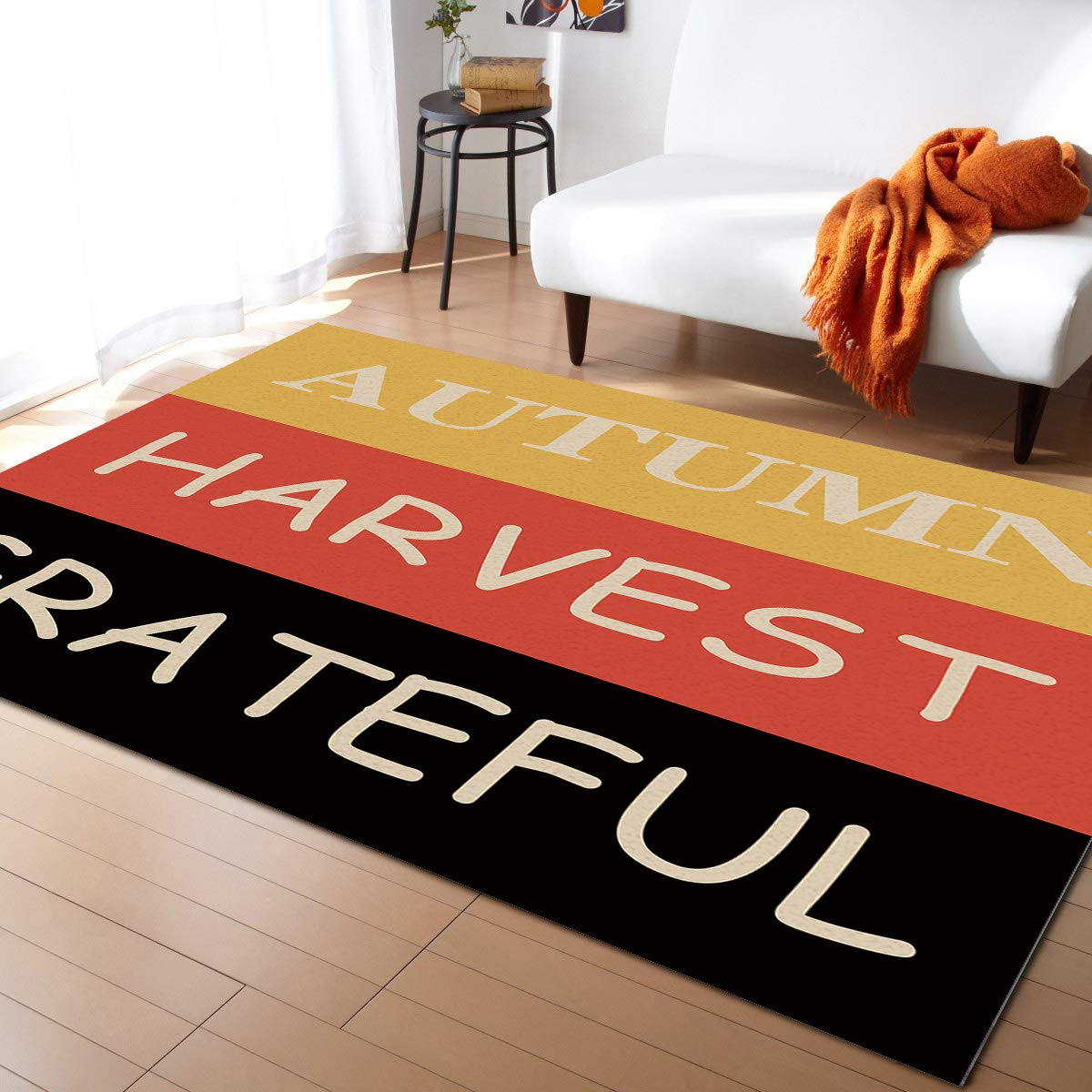 5' x 8' Large Area Rugs for Living Room & Bedroom - Autumn Harvest Striped Throw Carpet with Yellow Red Black Design - Non-Slip Nursery Rug for Kids - Perfect for Home Decor, Dorm & Office Floor Covering