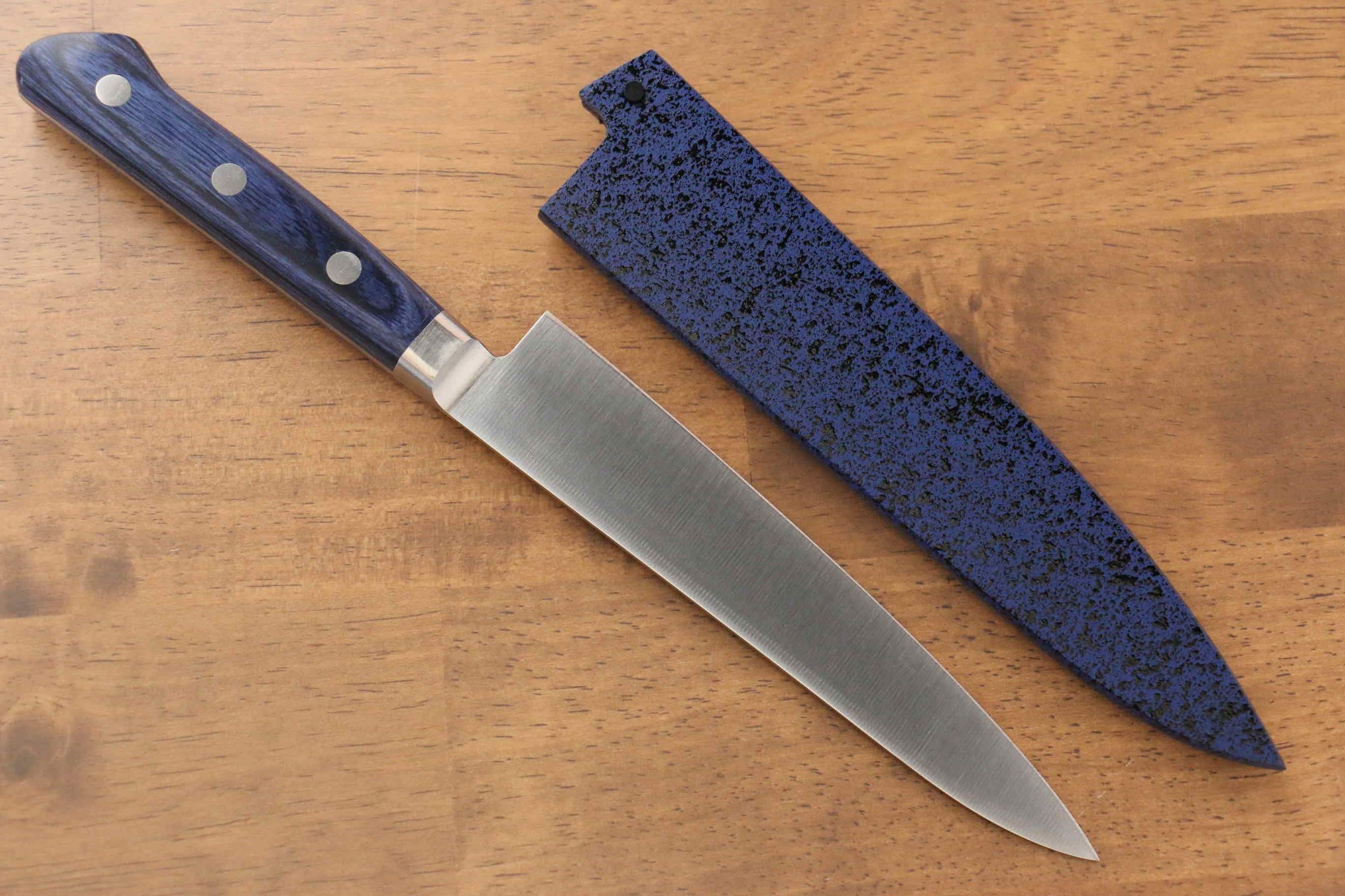 Premium Seisuke Seiten 150mm Molybdenum Petty Utility Knife - Blue Pakka Wood Handle with Protective Sheath - Ideal for Home Cooking, Sushi Prep & Professional Chefs