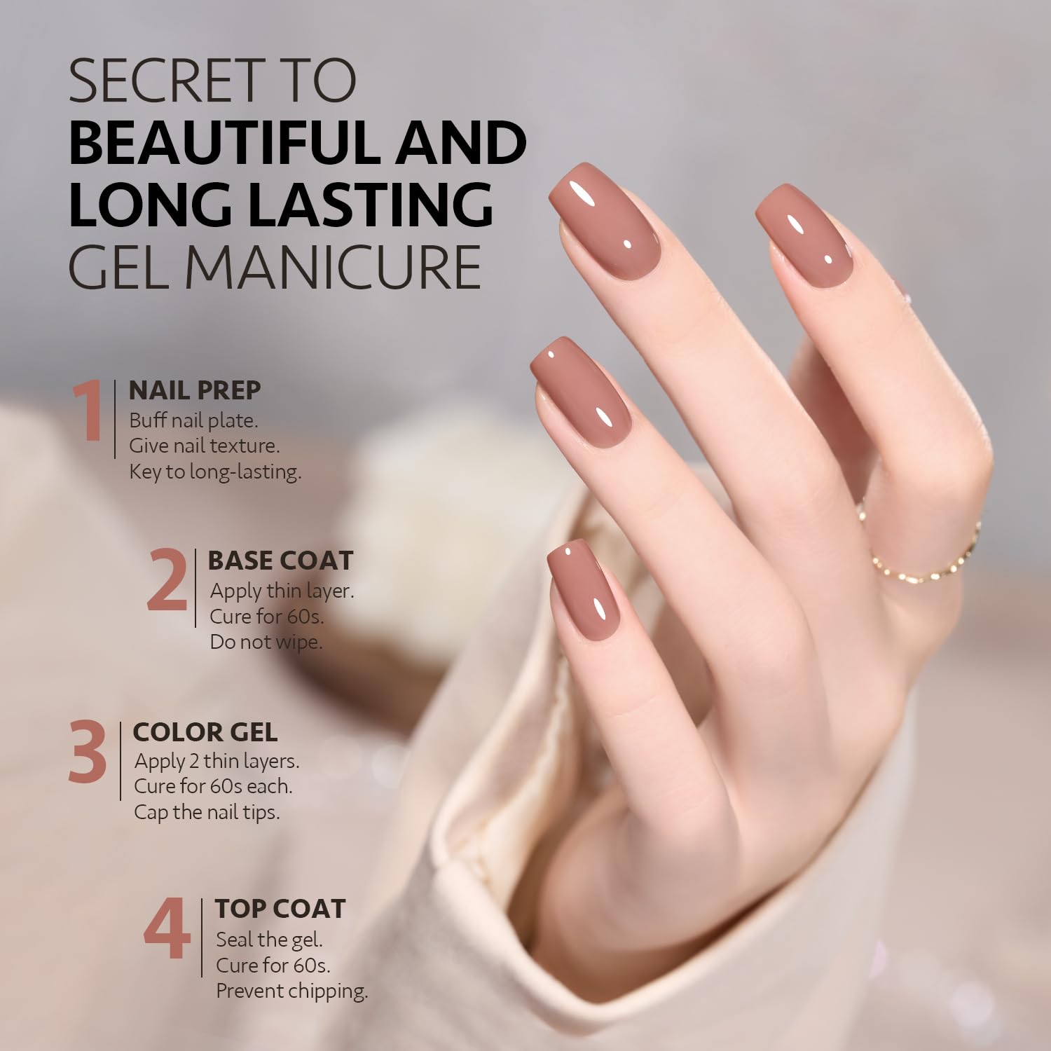GAOY 6 Colors Gel Nail Polish Set - Pink, Nude & Gray UV LED Soak Off Polish Kit for Home DIY Manicure & Salon | Long Lasting Nail Varnish for Parties, Weddings & Everyday Wear