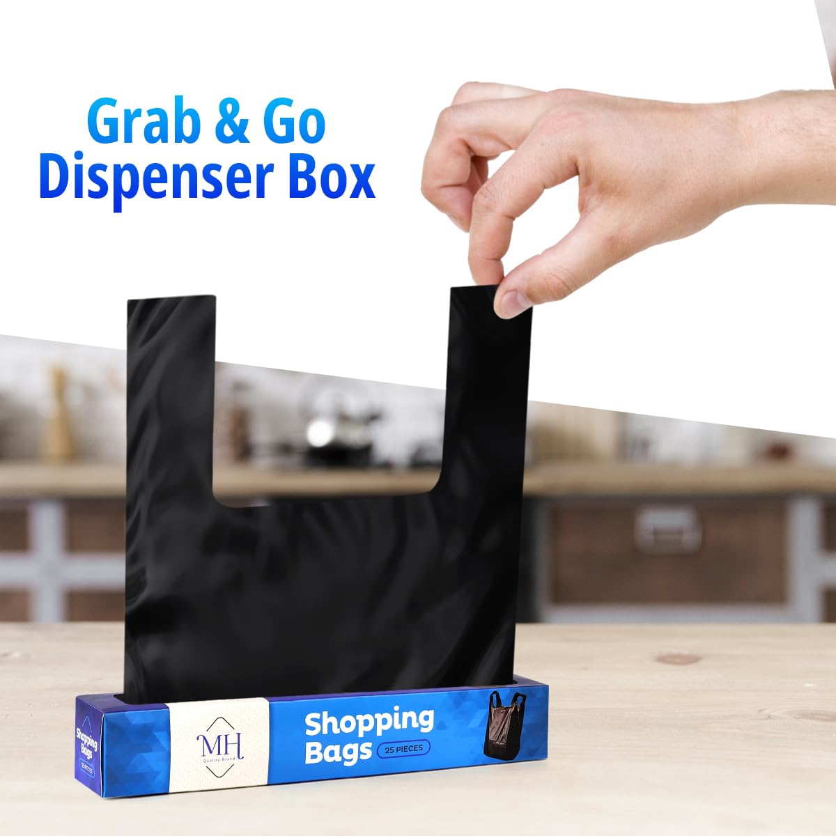 Black Plastic Bags With Handles - 100 Count (4 Boxes of 25) for Small Business, Retail Stores & Restaurants - Durable Grocery Shopping & Merchandise Bags - Perfect for Office Wastebaskets, Kitchen Trash & Commercial Use