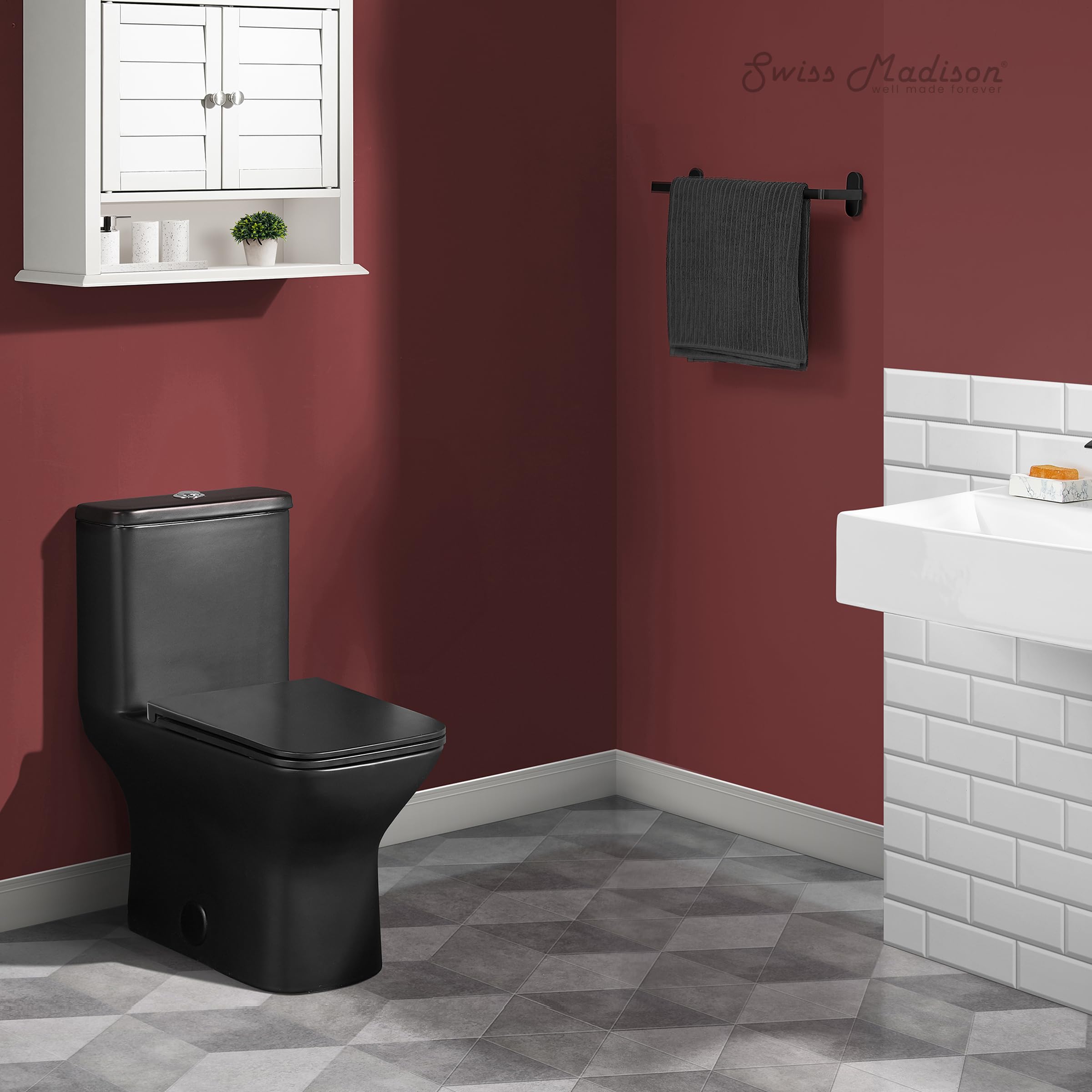 Swiss Madison SM-1T256 Carre Modern One-Piece Toilet - Square Dual Flush 1.1/1.6 GPF Water Efficient - Matte Black Bathroom Toilet for Contemporary Homes & Luxury Apartments