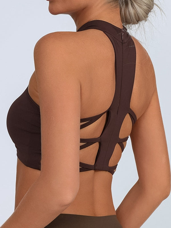 ZASUWA Women's Sexy Mesh Cross Back Quick Dry Sports Bra - High Support Workout Top for Yoga, Running & Gym