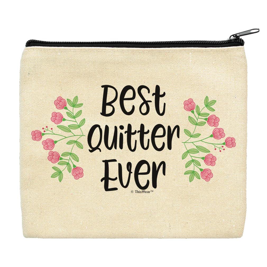 ThisWear Best Quitter Ever Floral Makeup Bag - Perfect Retirement Gift for Women, Ideal for Travel & Daily Use
