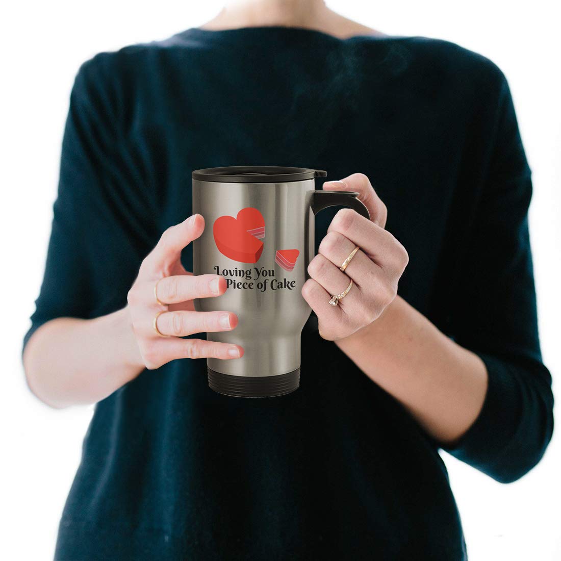 Piece of Cake #194 - 14oz Silver Insulated Travel Mug with Funny Humor Design | Perfect for Coffee, Tea & Hot Drinks on the Go