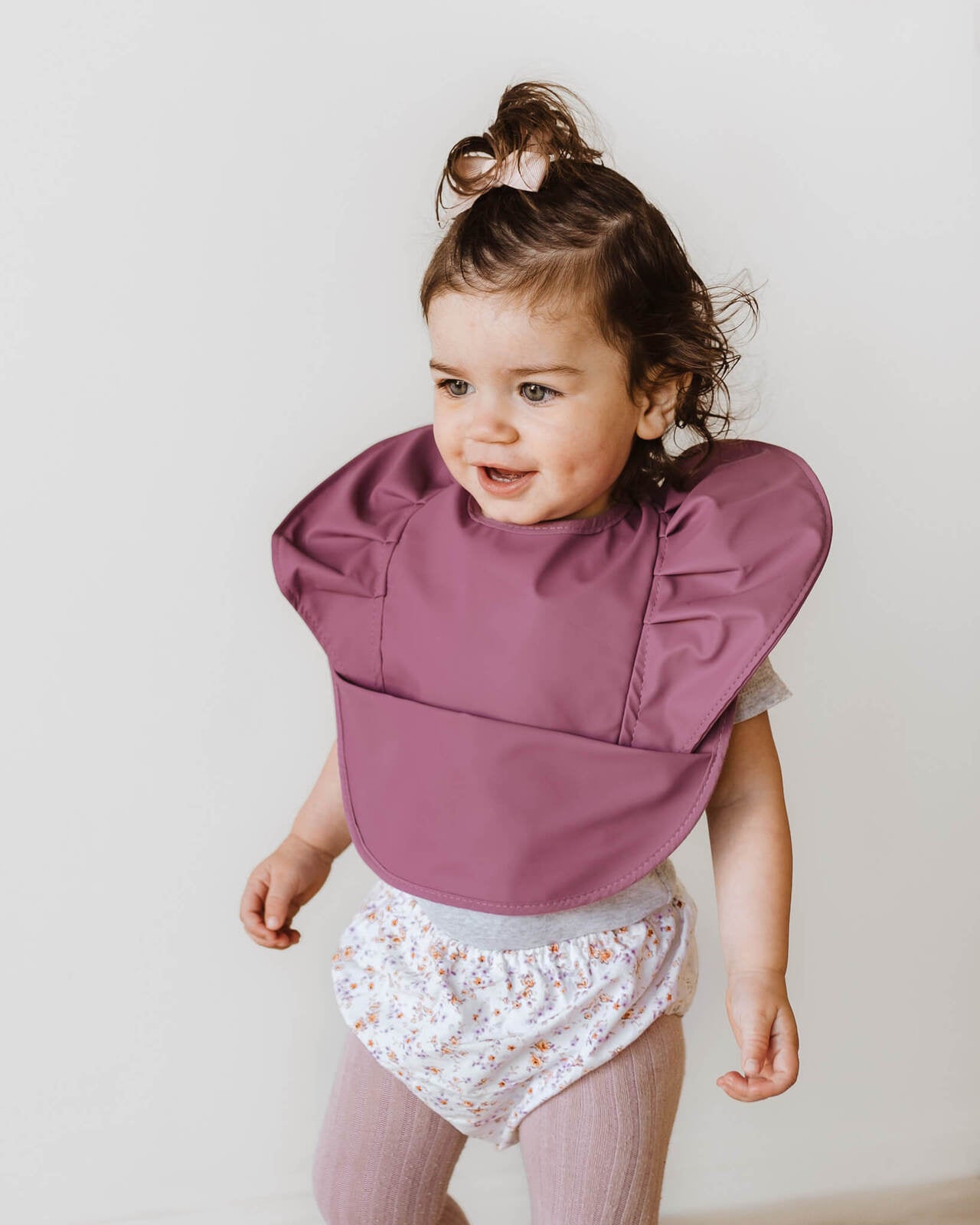 Waterproof Frill Snuggle Bib for Babies - Soft Mauve Drool Bib with Adjustable Neckband - Perfect for Feeding, Teething & Messy Playtime