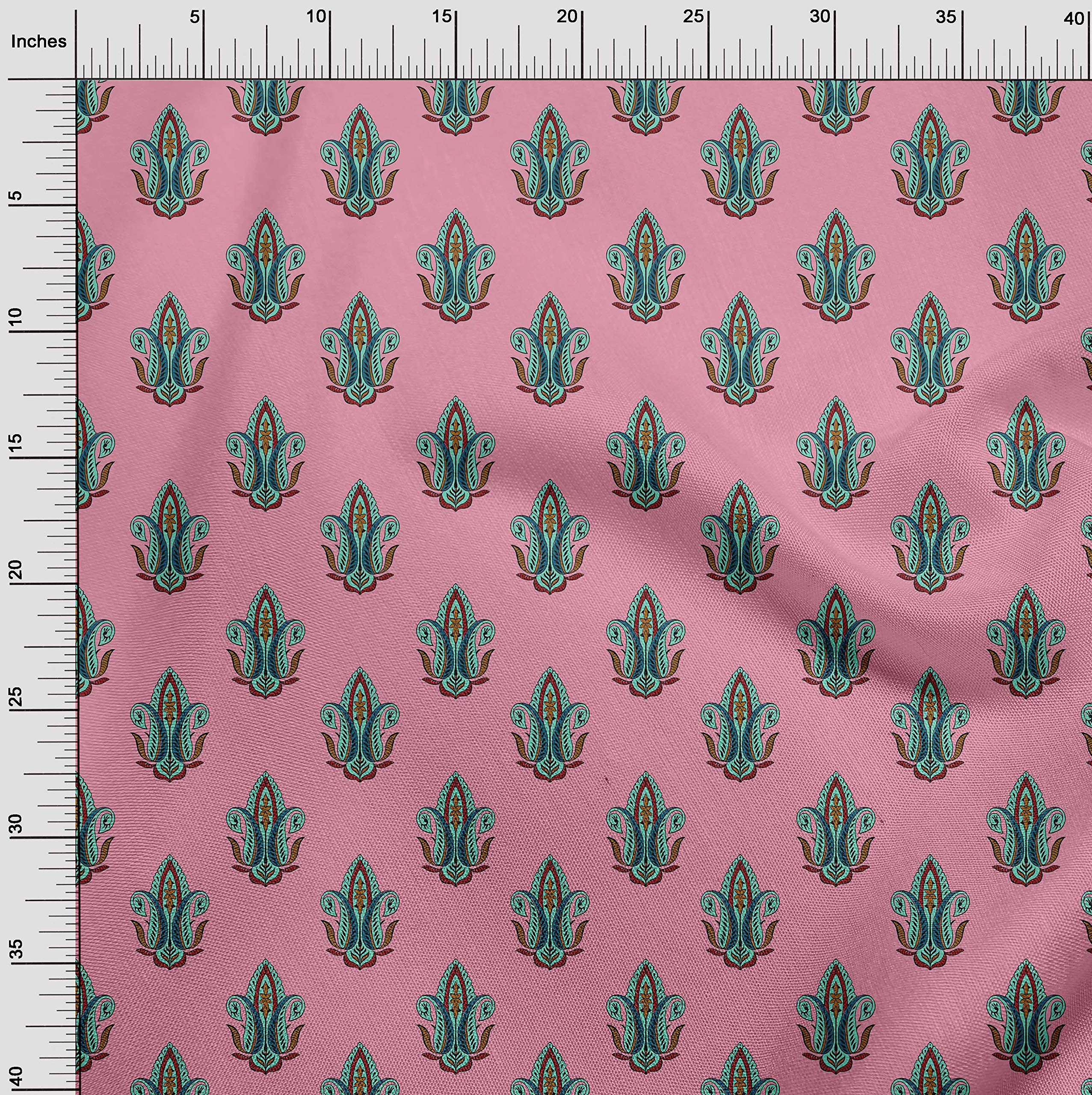 oneOone Cotton Flex Pink Fabric with Leaves & Paisley Print - 40 Inches Wide DIY Sewing Material for Clothing, Quilting, and Home Decor Projects | Premium Cotton Fabric by The Yard