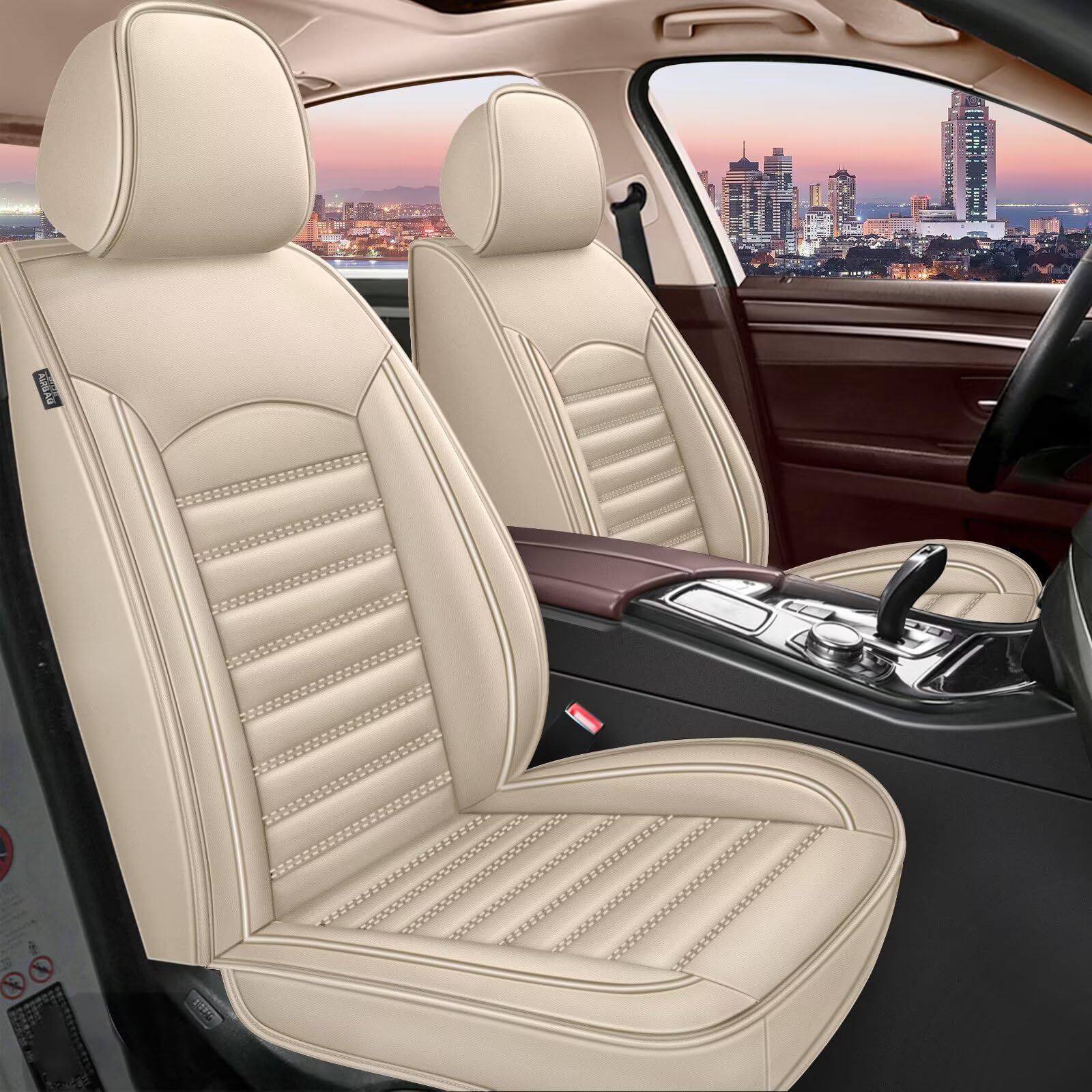 Premium Faux Leather Car Seat Covers for Ford Fusion 2006-2020 - Waterproof, Airbag-Compatible Front Seat Cushions (Beige) | Perfect for Daily Commutes, Road Trips & Protecting Your Vehicle's Interior