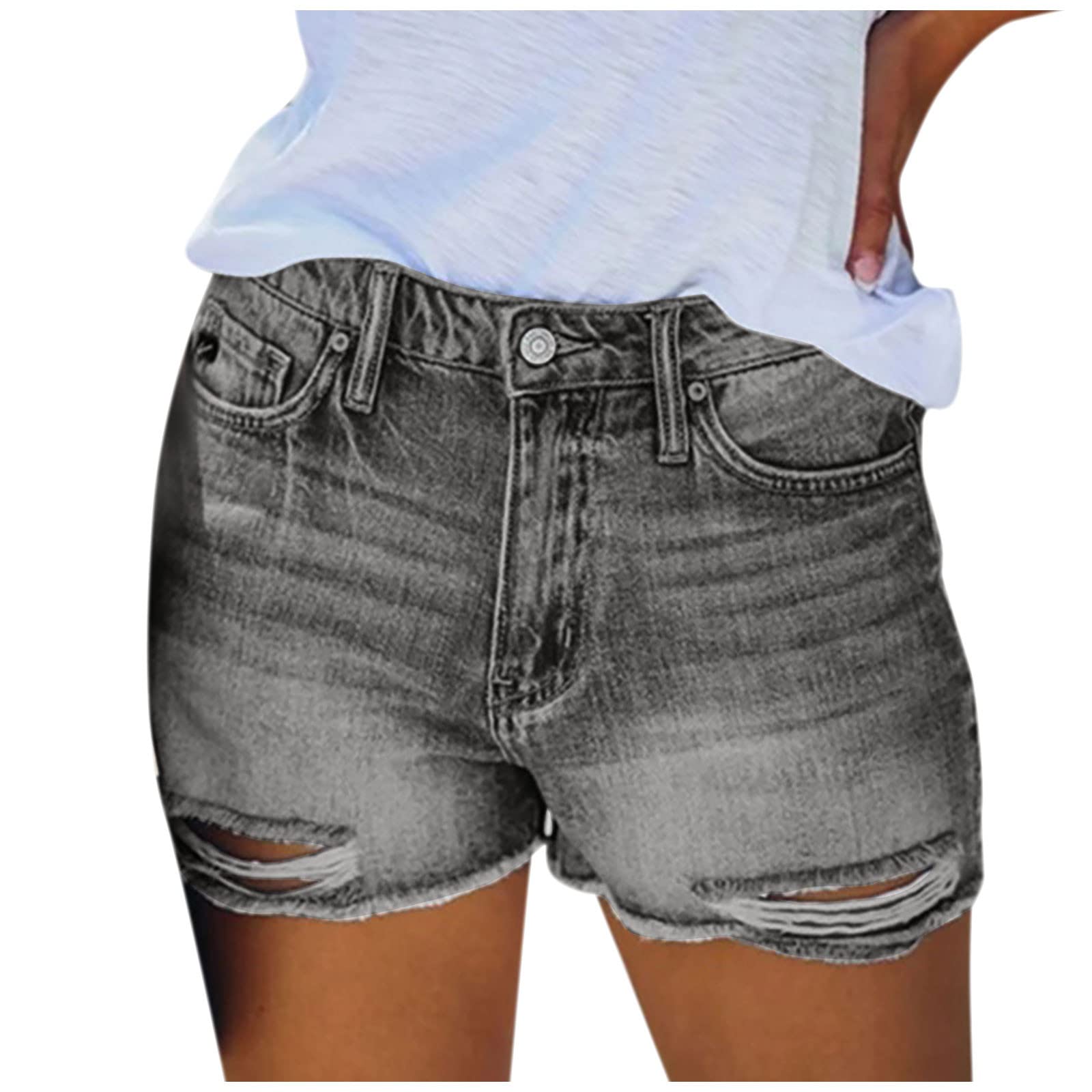 Lxitol Women's Stretch Denim Shorts with Pockets - Ripped Frayed Casual Jean Shorts for Summer | Perfect for Beach, Travel, and Everyday Wear