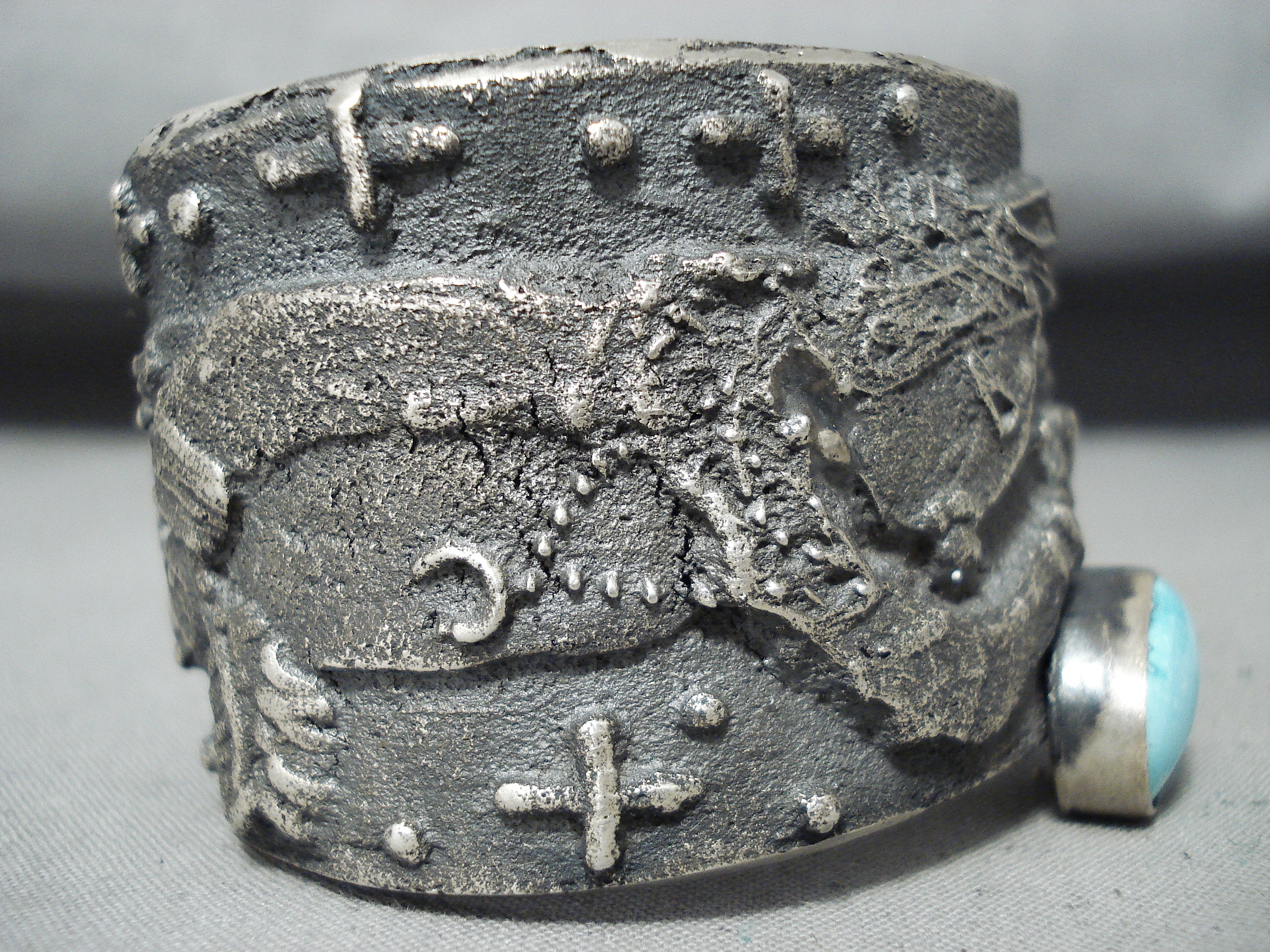 Authentic 188g Native American Navajo Kingman Turquoise Sterling Silver Kachina Bracelet - Handcrafted Jewelry for Women, Boho Fashion & Spiritual Ceremonies