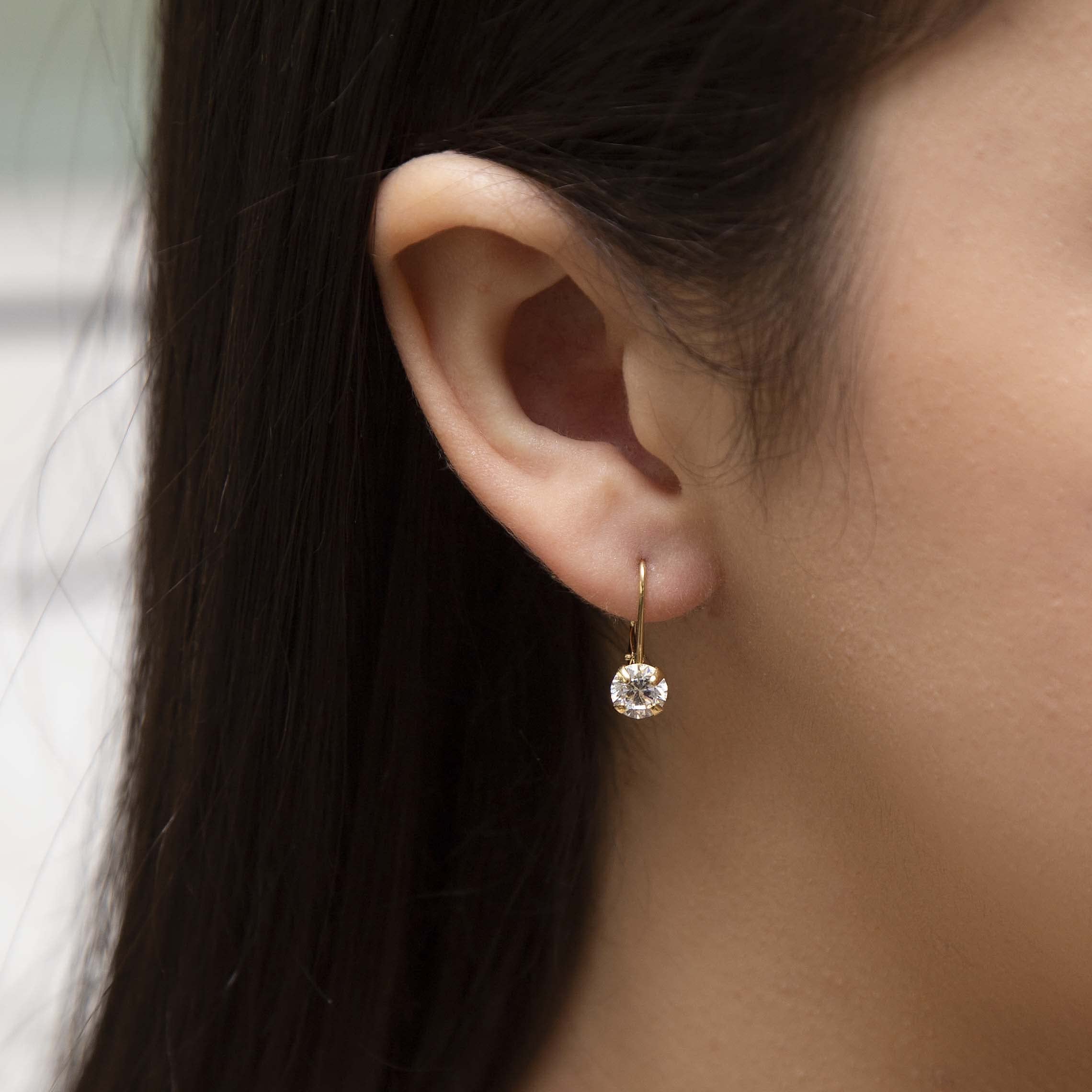 Carissima Gold 9ct Yellow Gold 6mm Round Cubic Zirconia Drop Earrings for Women - Elegant Dangling Earrings for Parties, Weddings & Special Occasions