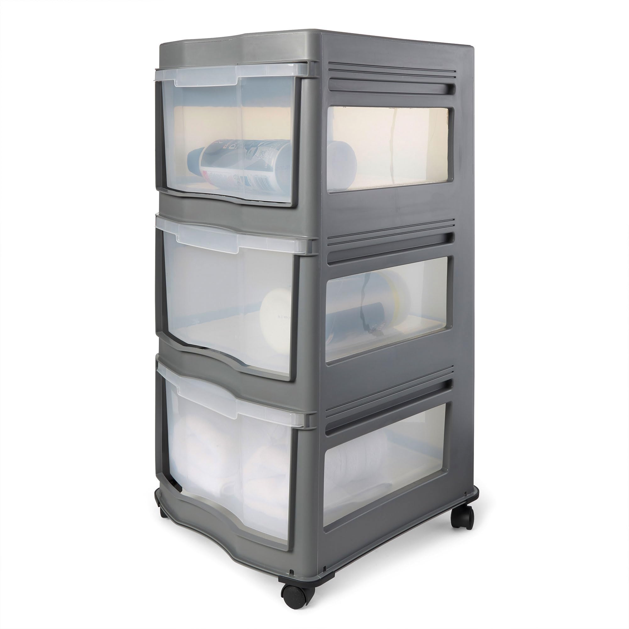 3-Tier Plastic Storage Organizer with Drawers - Gray (3 Pack) - Perfect for Bedroom, Bathroom, and Office Organization